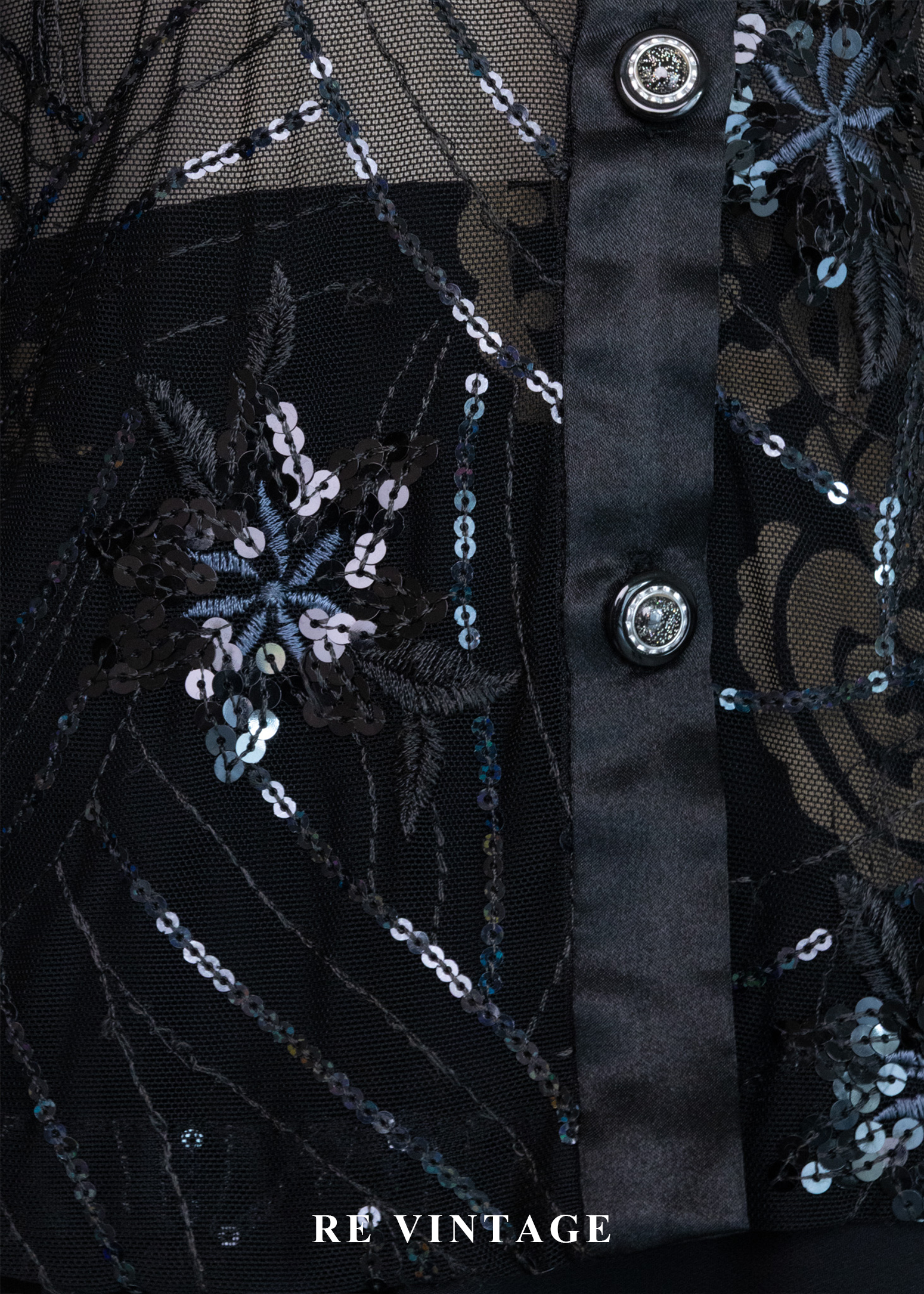 夜色中的黑曜石- 古典亮片刺繡透膚襯衫6
