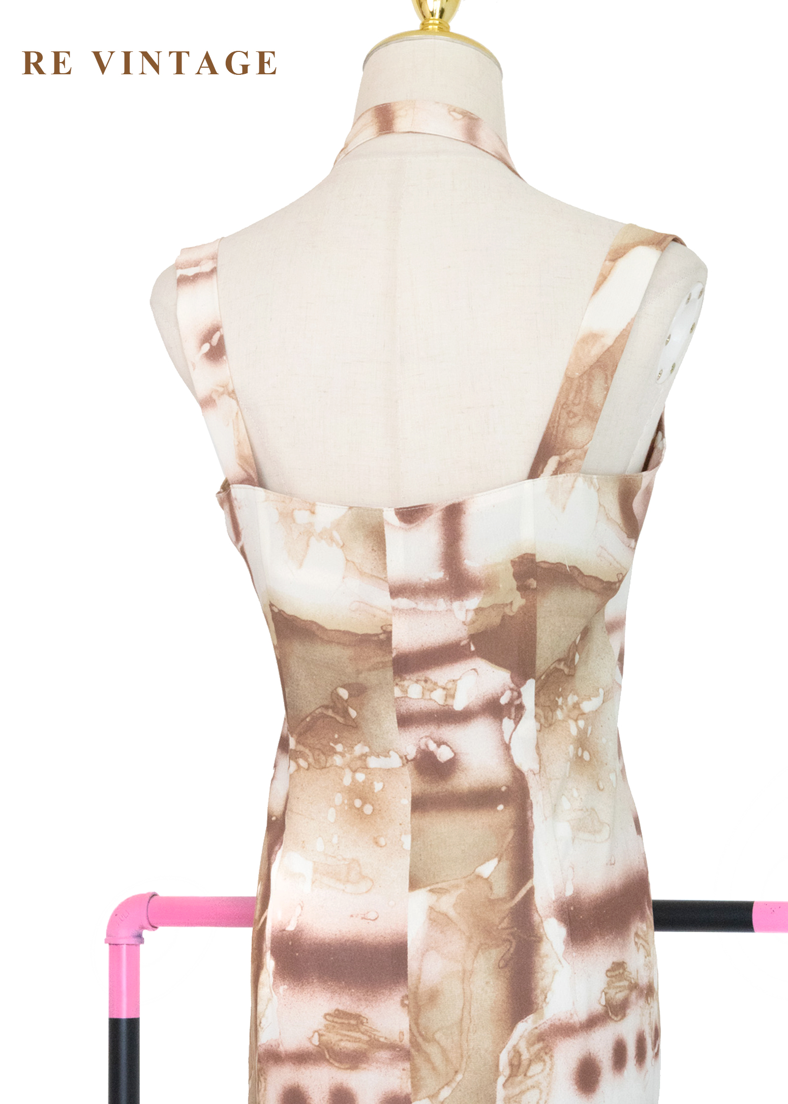 奶油咖啡暈染繞頸長洋裝15