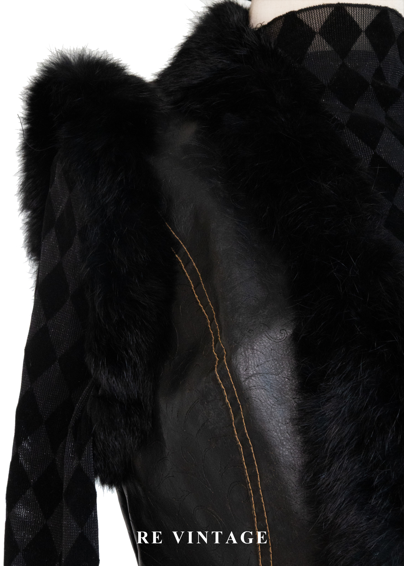 細緻壓花皮革毛毛背心5