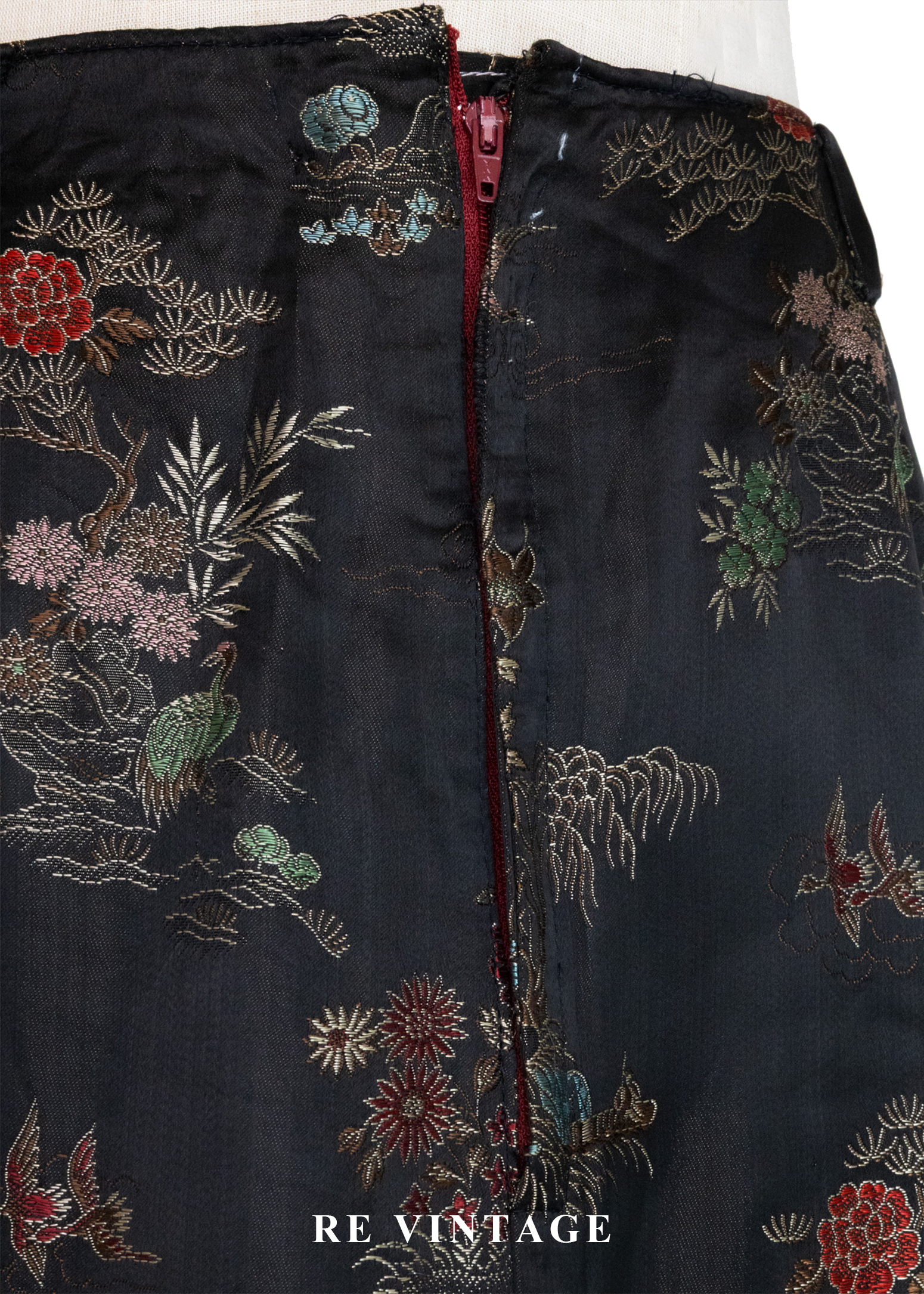 古典松鶴花卉緹花光澤長裙(28")13