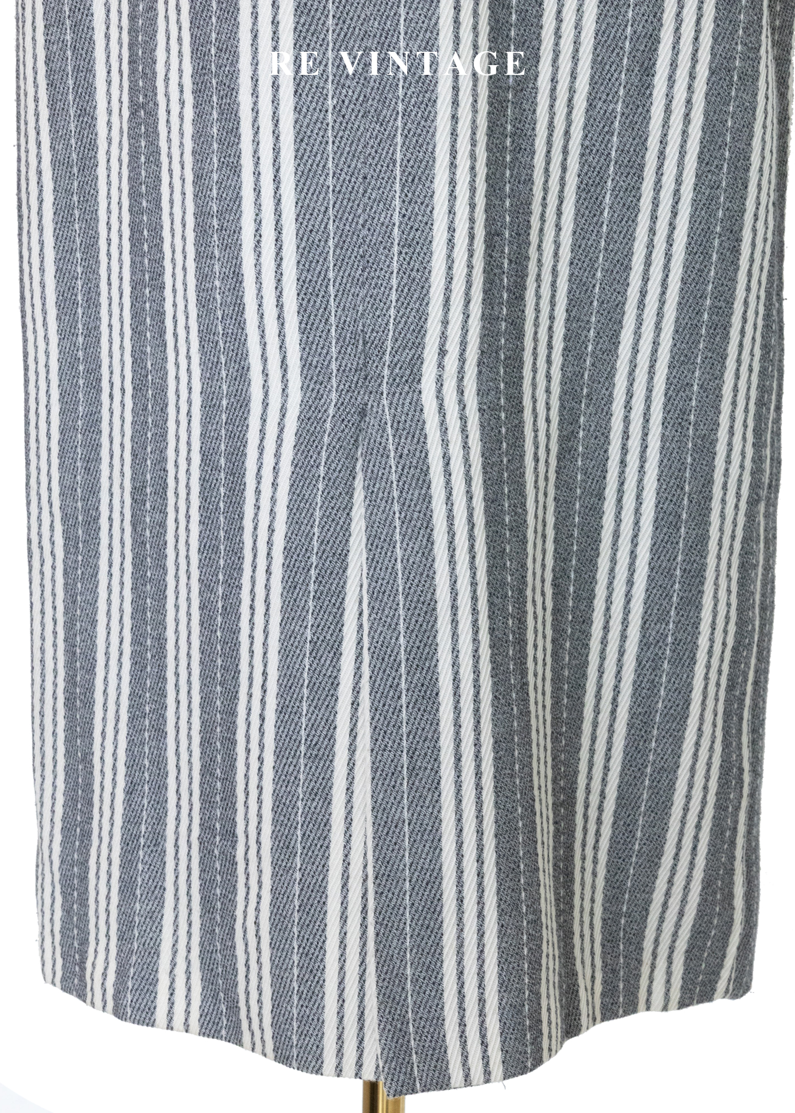 摩登序曲 - 奶油灰粗細條紋排扣直筒裙(25")8