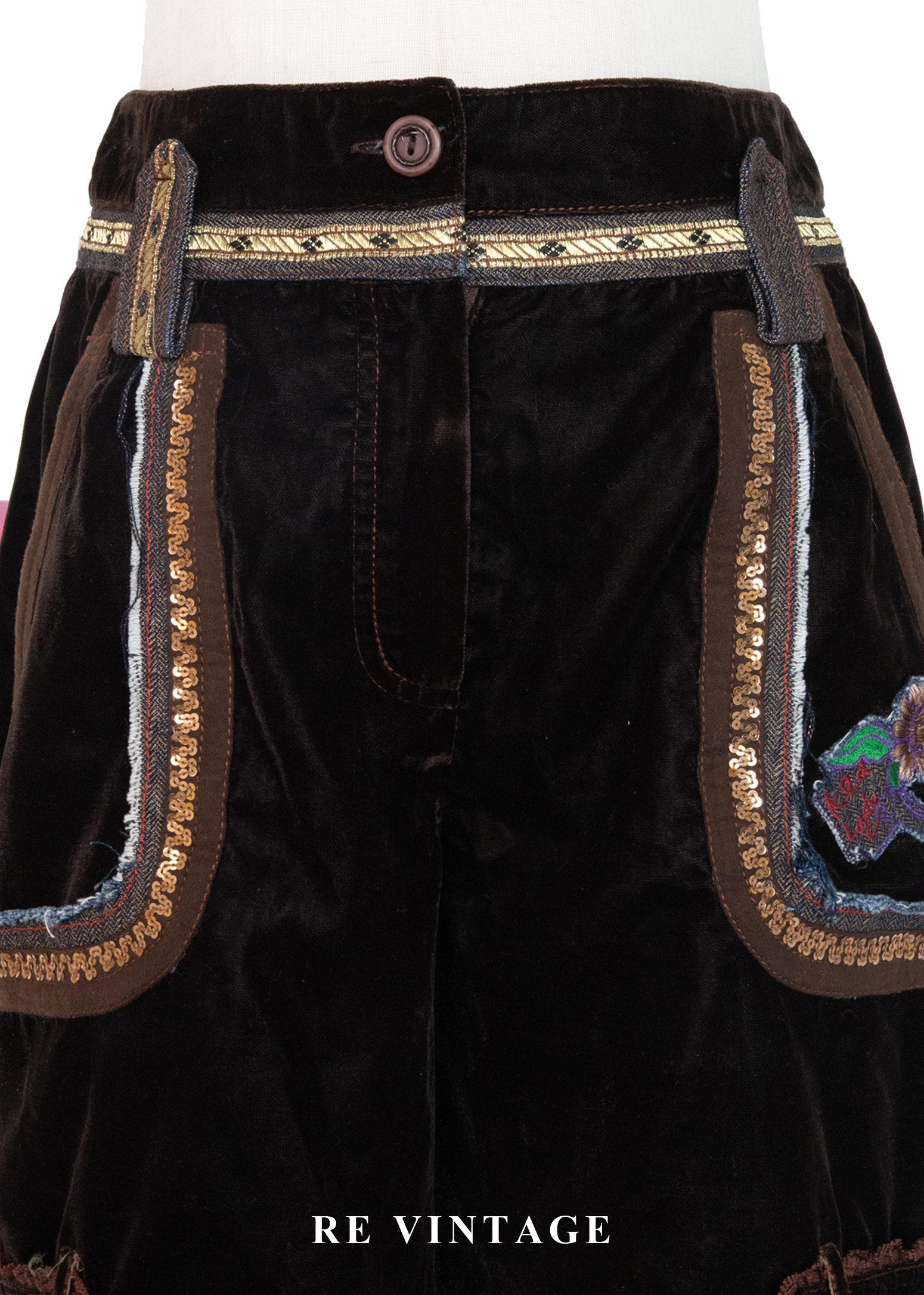 深棕色金線序章絨布短褲(26")3