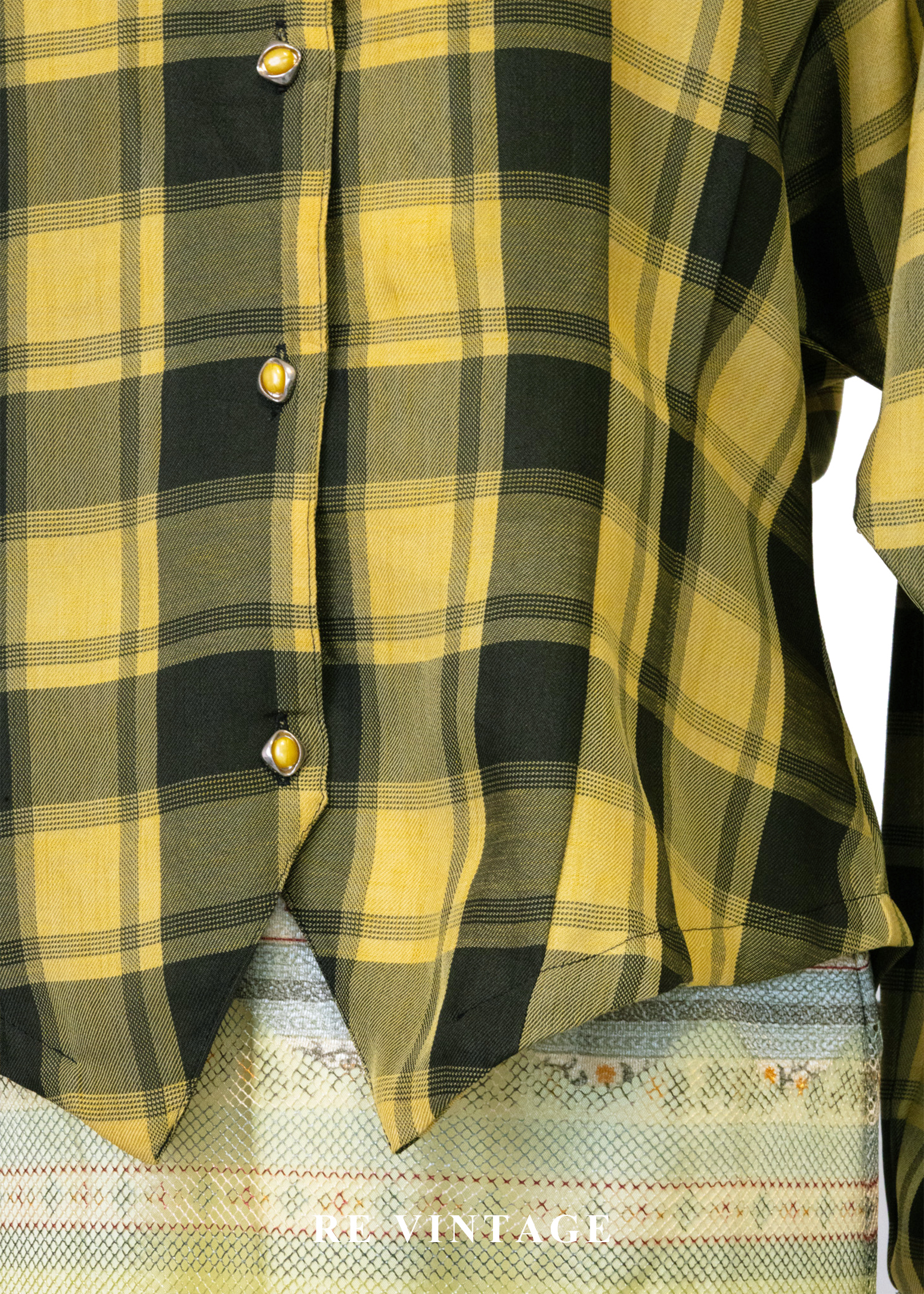 朦朦黃綠格紋刺繡靈魂襯衫4