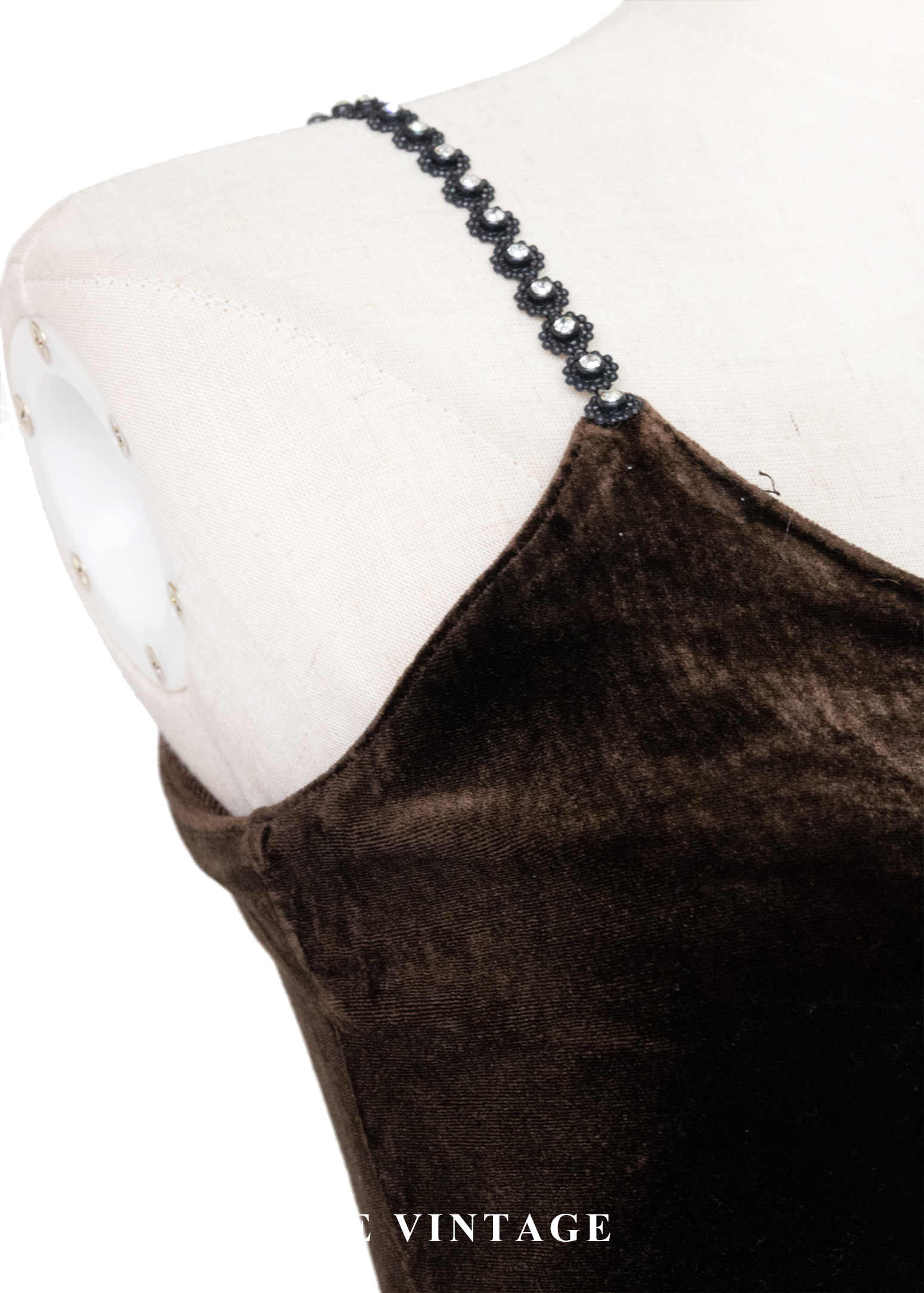 必備單品 - 小花亮鑽巧克力色絨布背心5