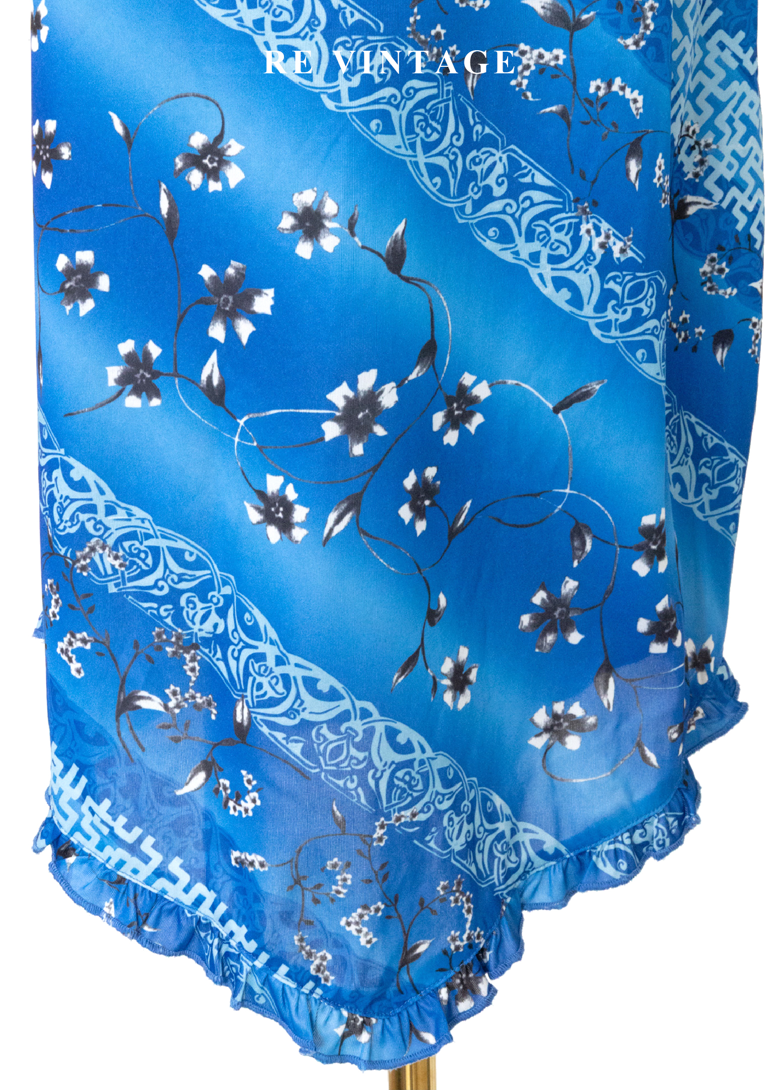 寶藍中式花語中長裙(26-30")4