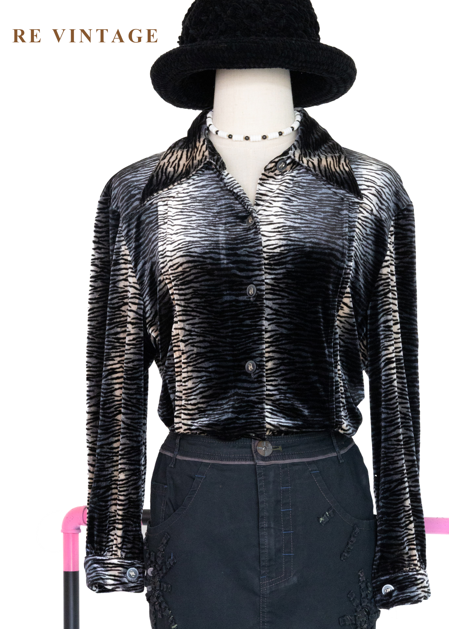 銀黑虎斑絨布長袖上衣