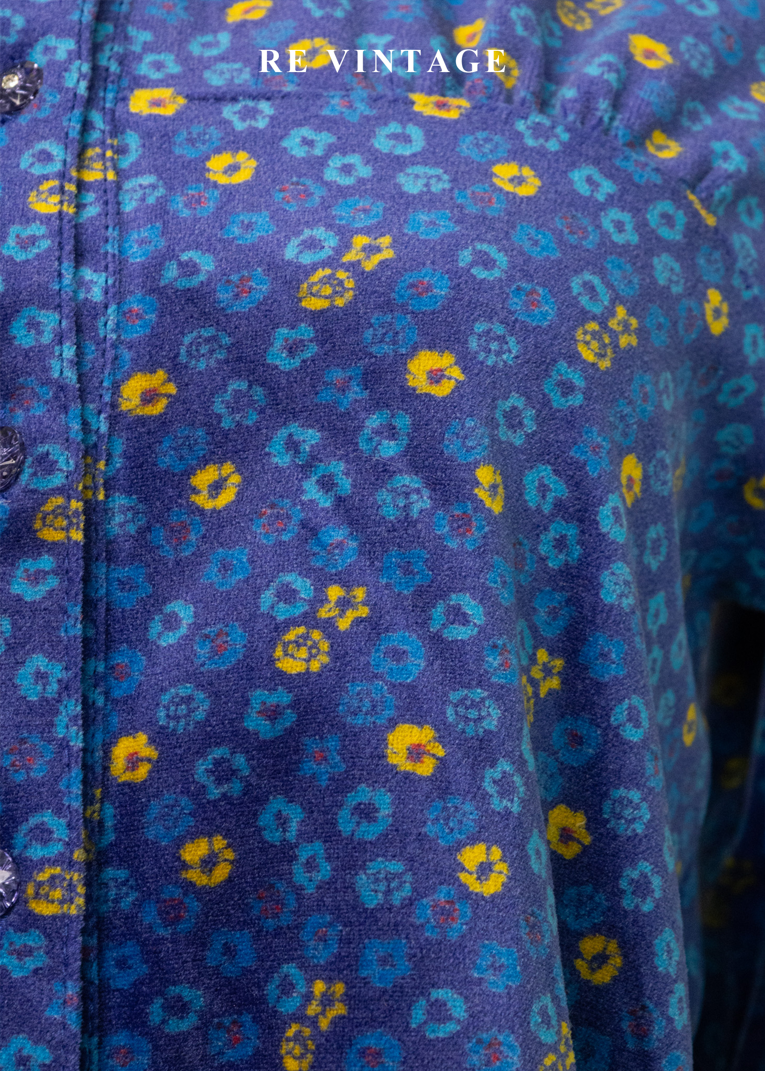 星空花朵散寶藍色絨布上衣6