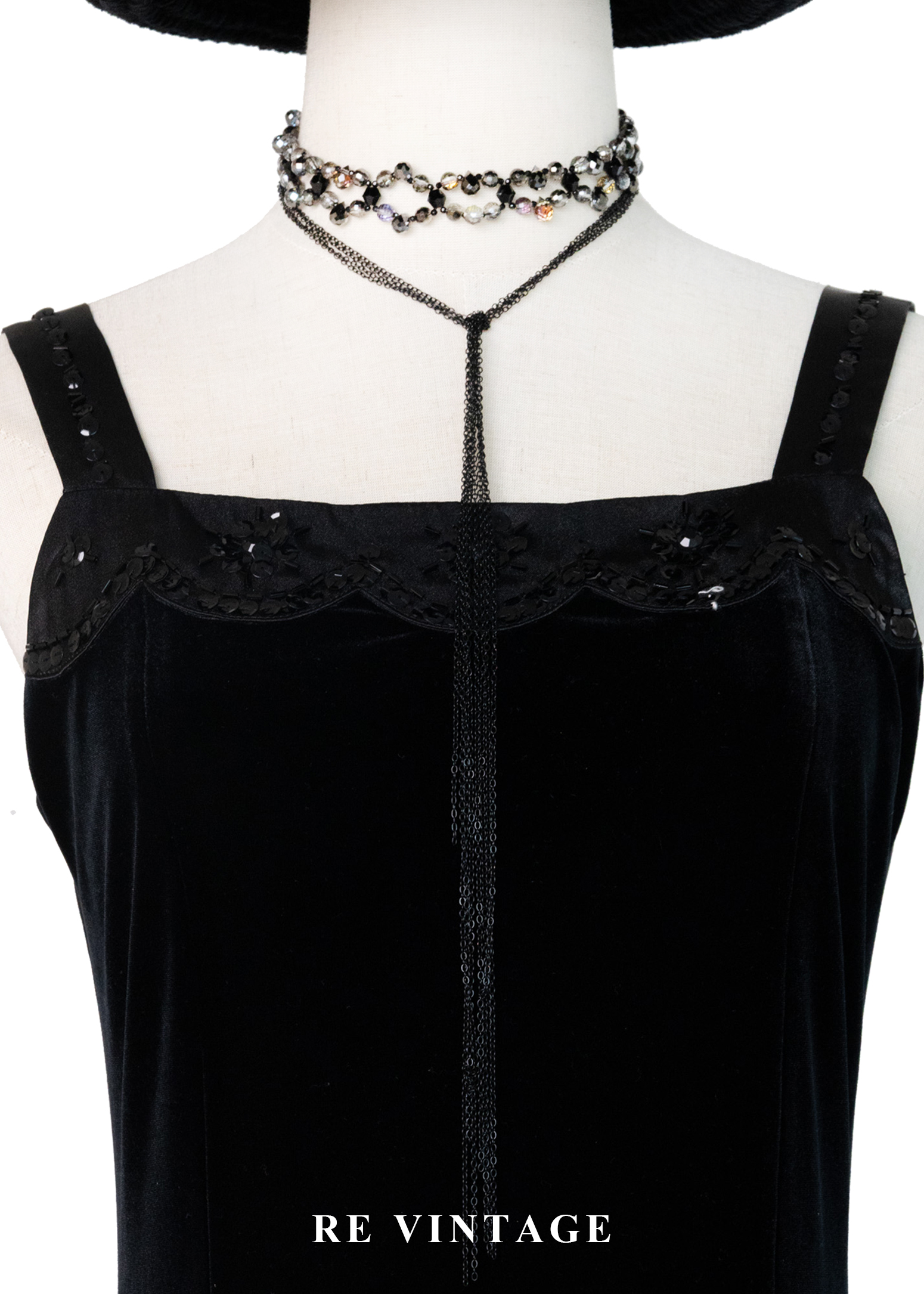 微光天鵝絨黑色連身裙3