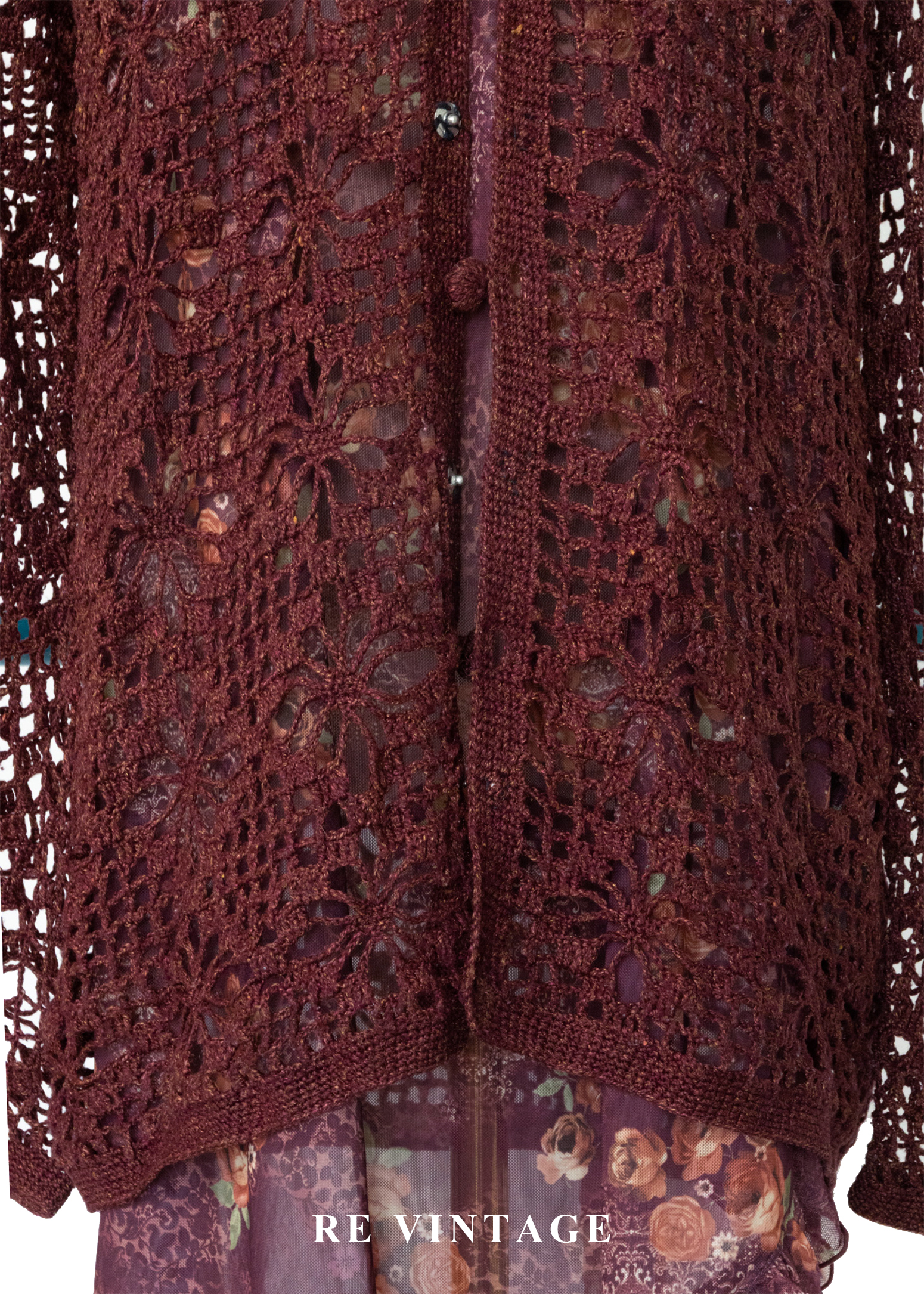 酒紅鉤花暖光透膚罩衫外套4