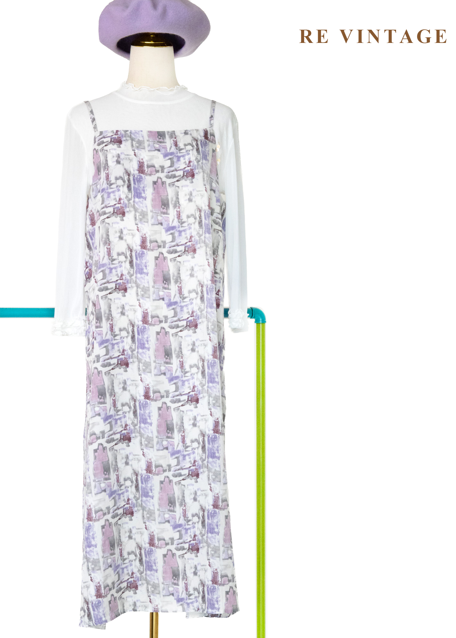 蒙馬特的街頭畫板細肩帶長洋裝1