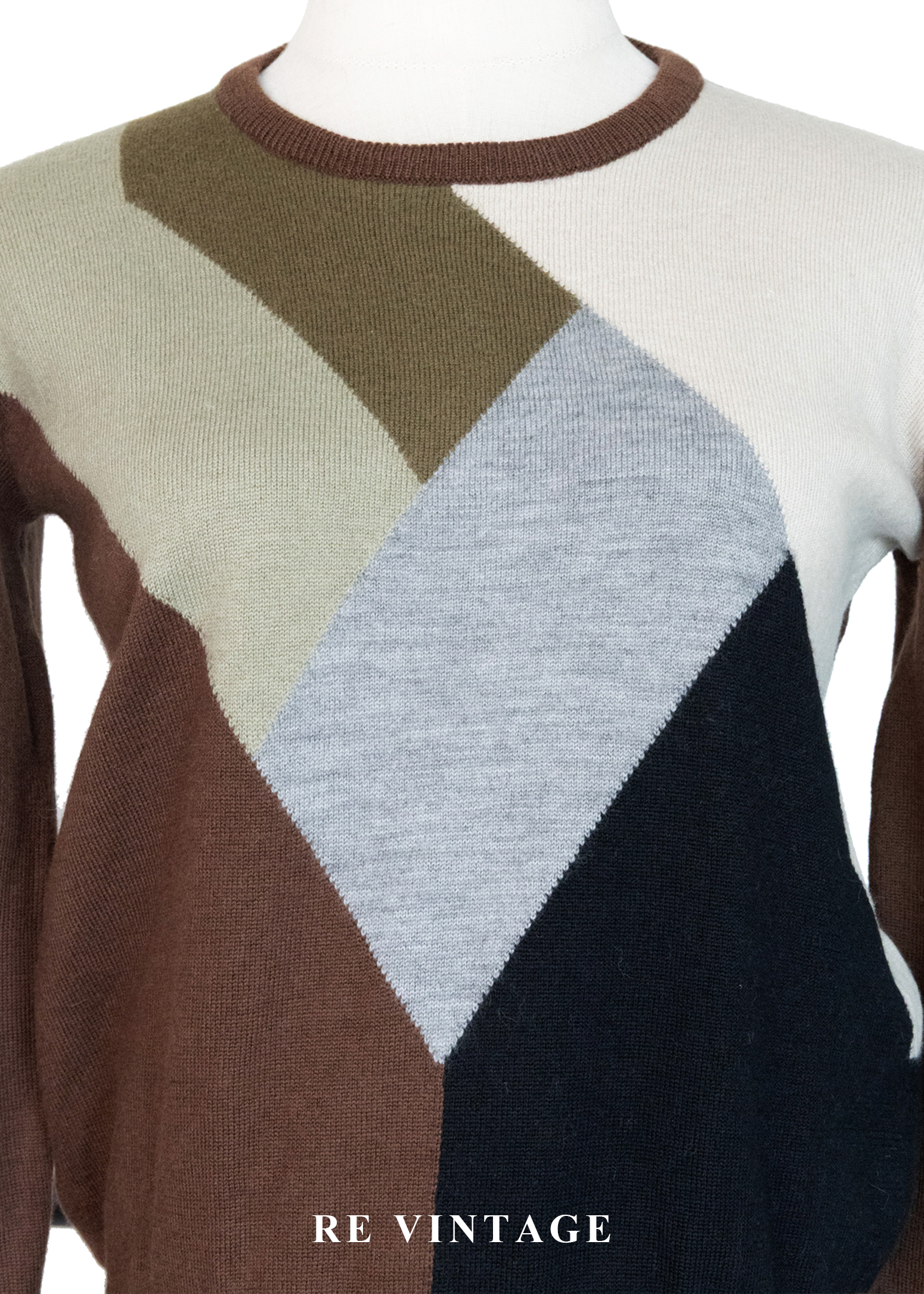 大地色拼接色塊針織毛衣3