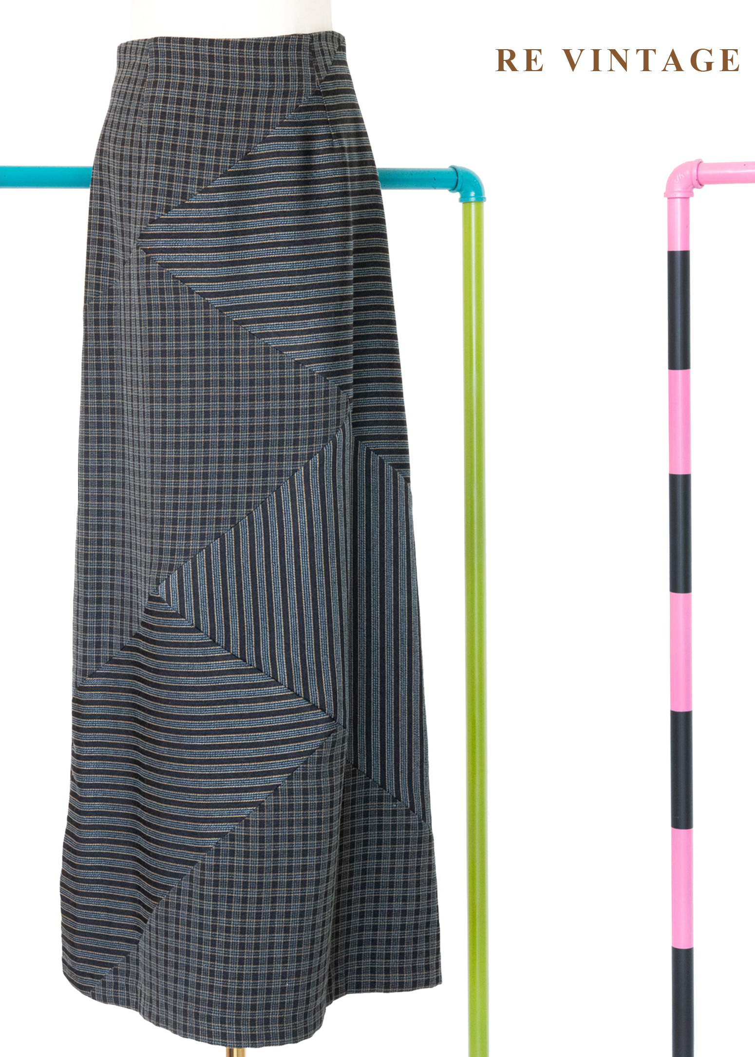 酷感錯位格紋拼接長裙(24")1