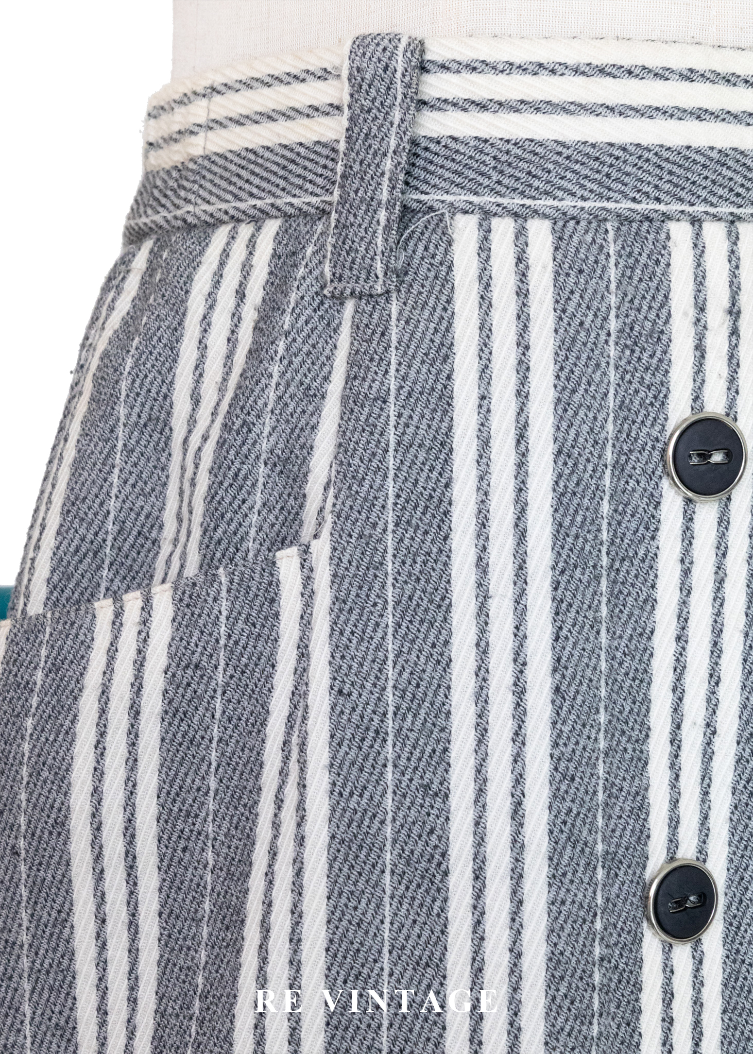 摩登序曲 - 奶油灰粗細條紋排扣直筒裙(25")5