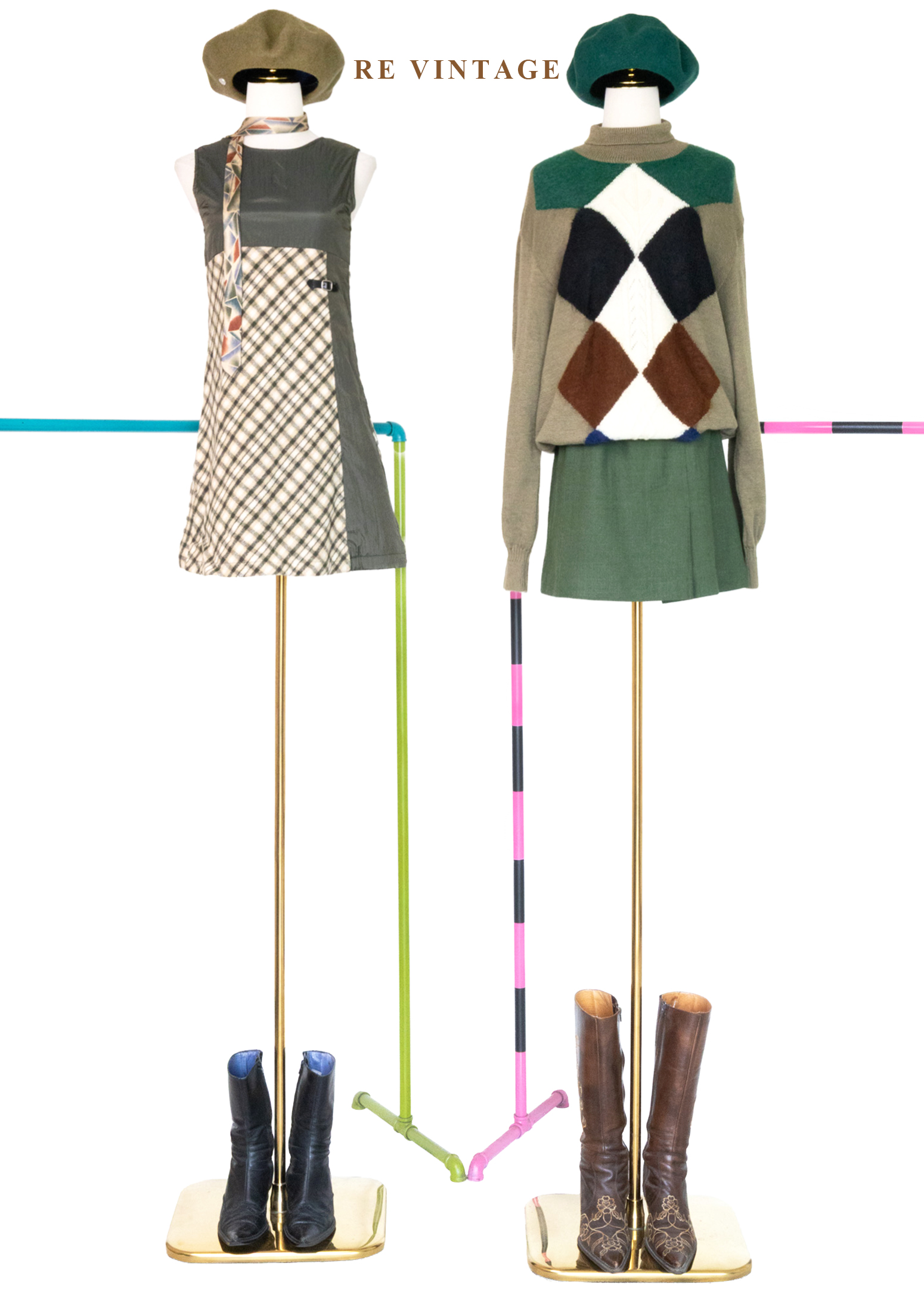 日本製 - Moss Green 四色菱格紋針織毛衣2