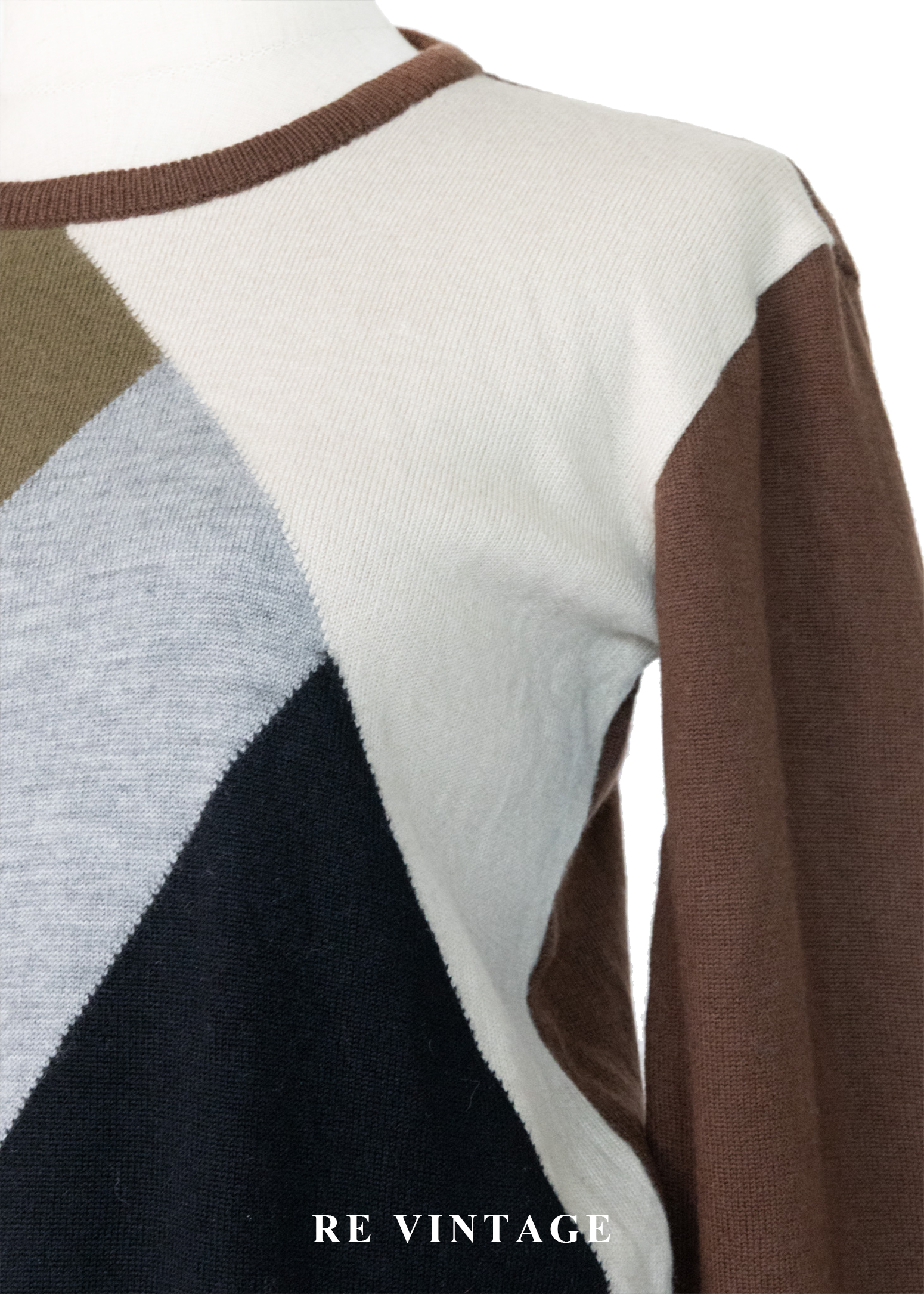 大地色拼接色塊針織毛衣4