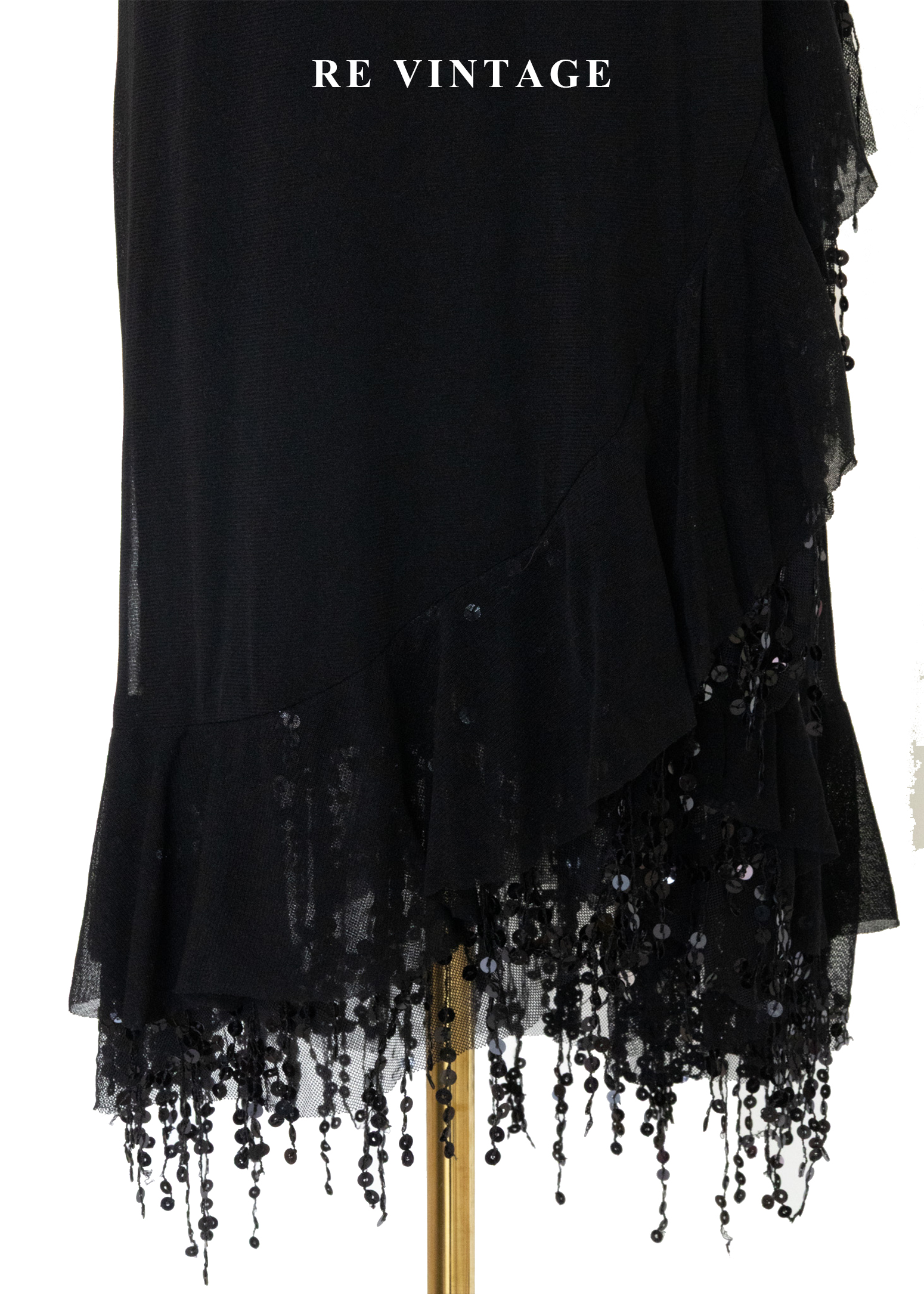 亮片流蘇不規則黑魔女長裙(26-29")4