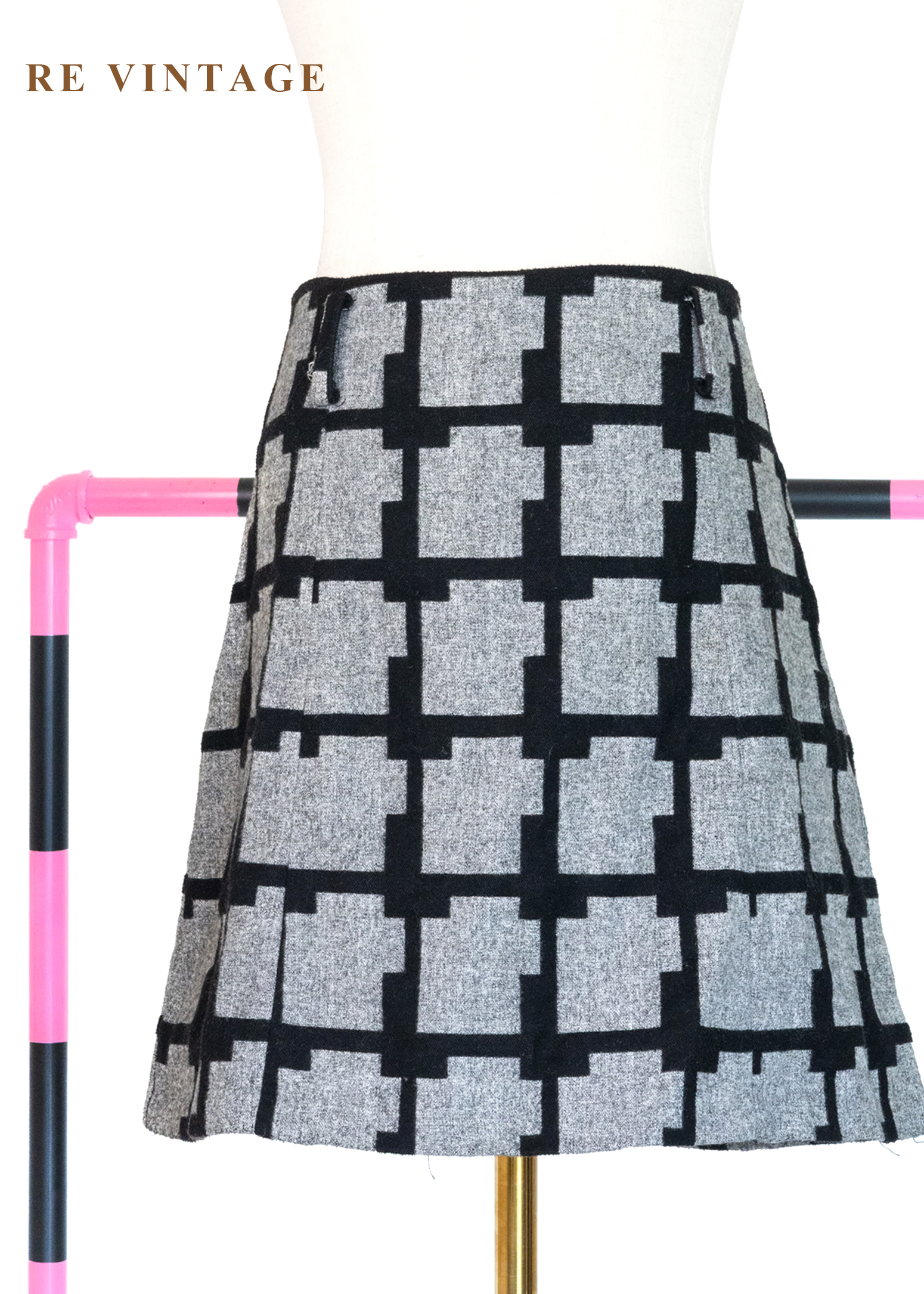 錯視階梯格紋毛呢短裙(28")1