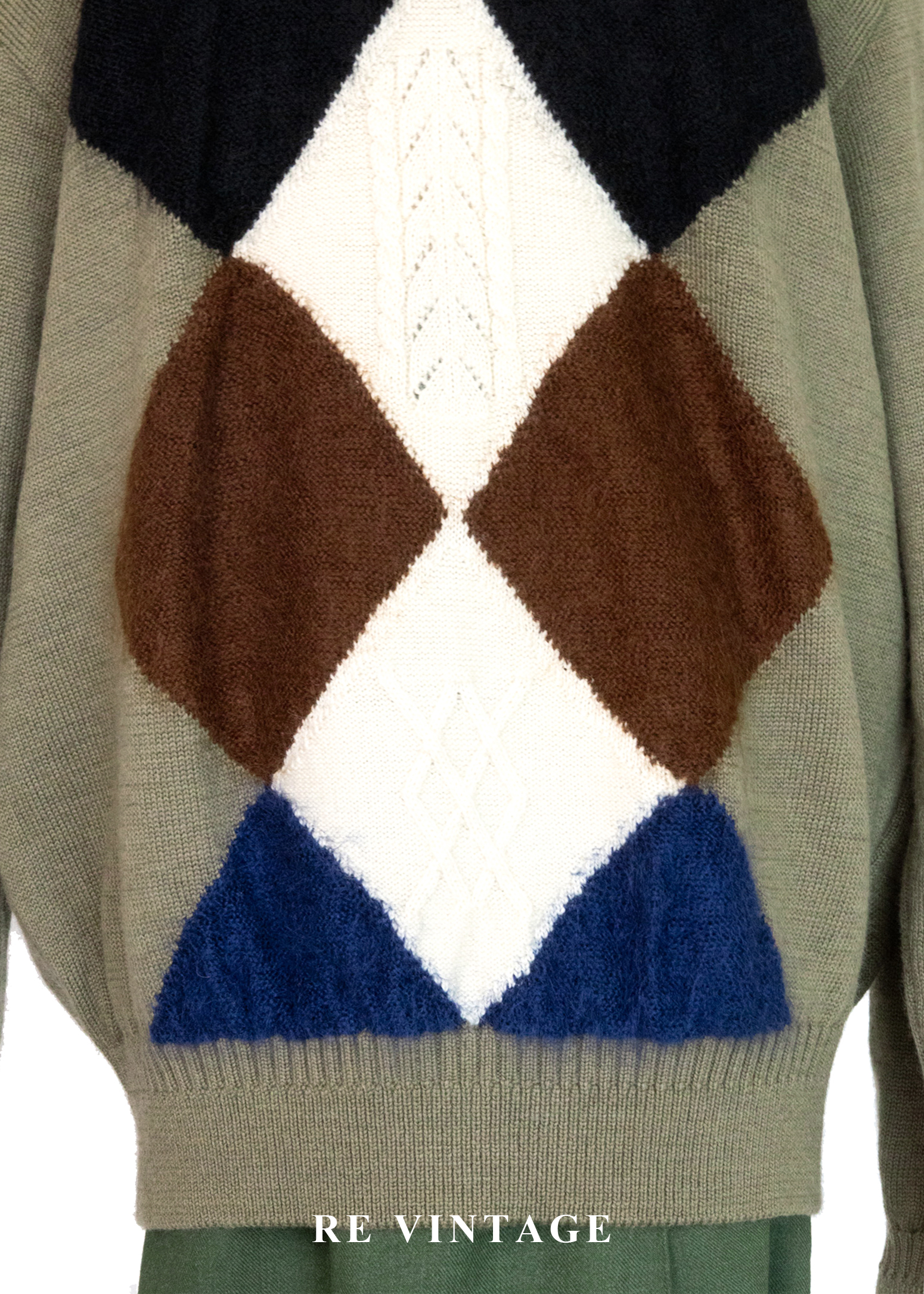 日本製 - Moss Green 四色菱格紋針織毛衣4