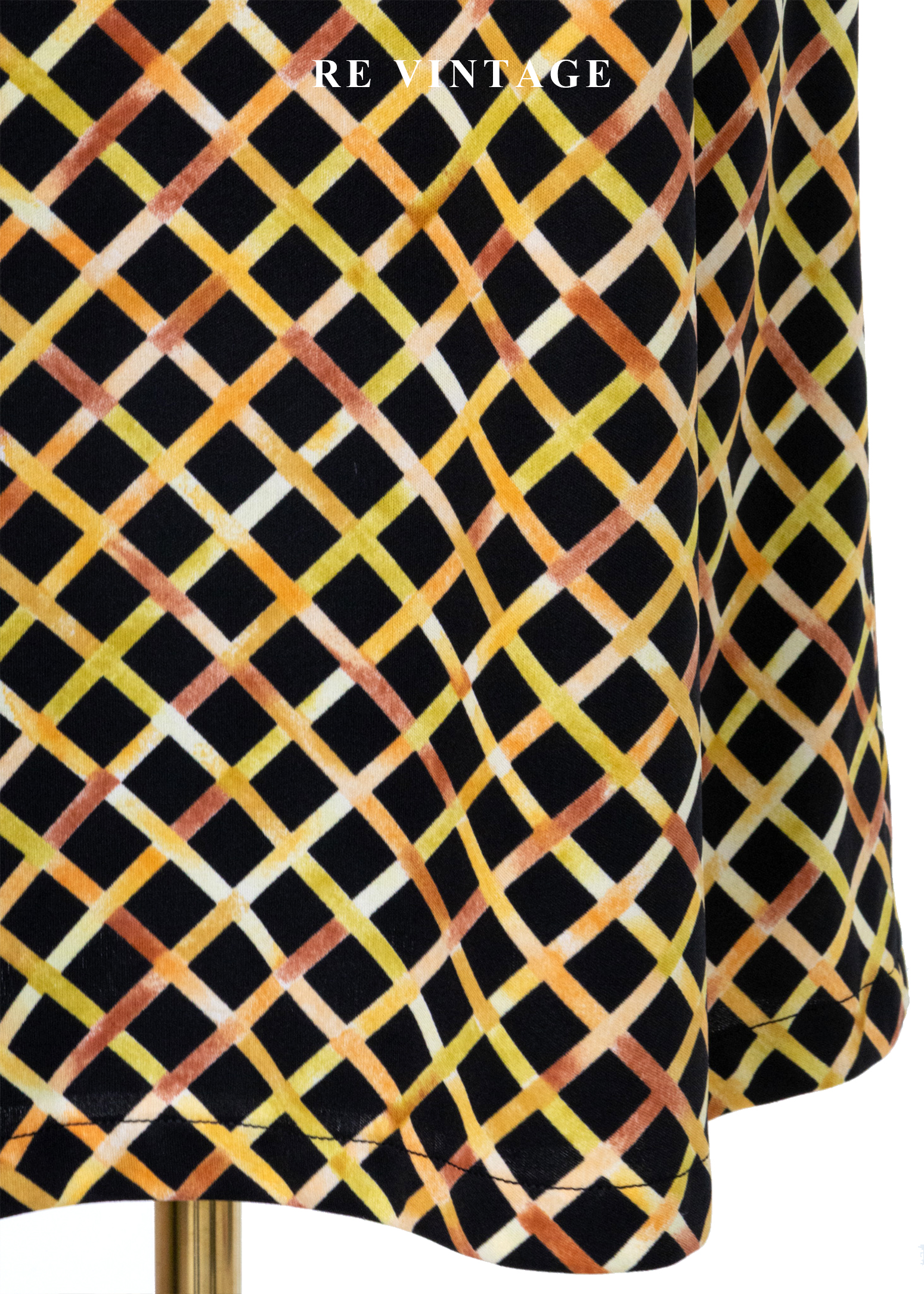 強烈黑與黃菱格紋長裙(26")12