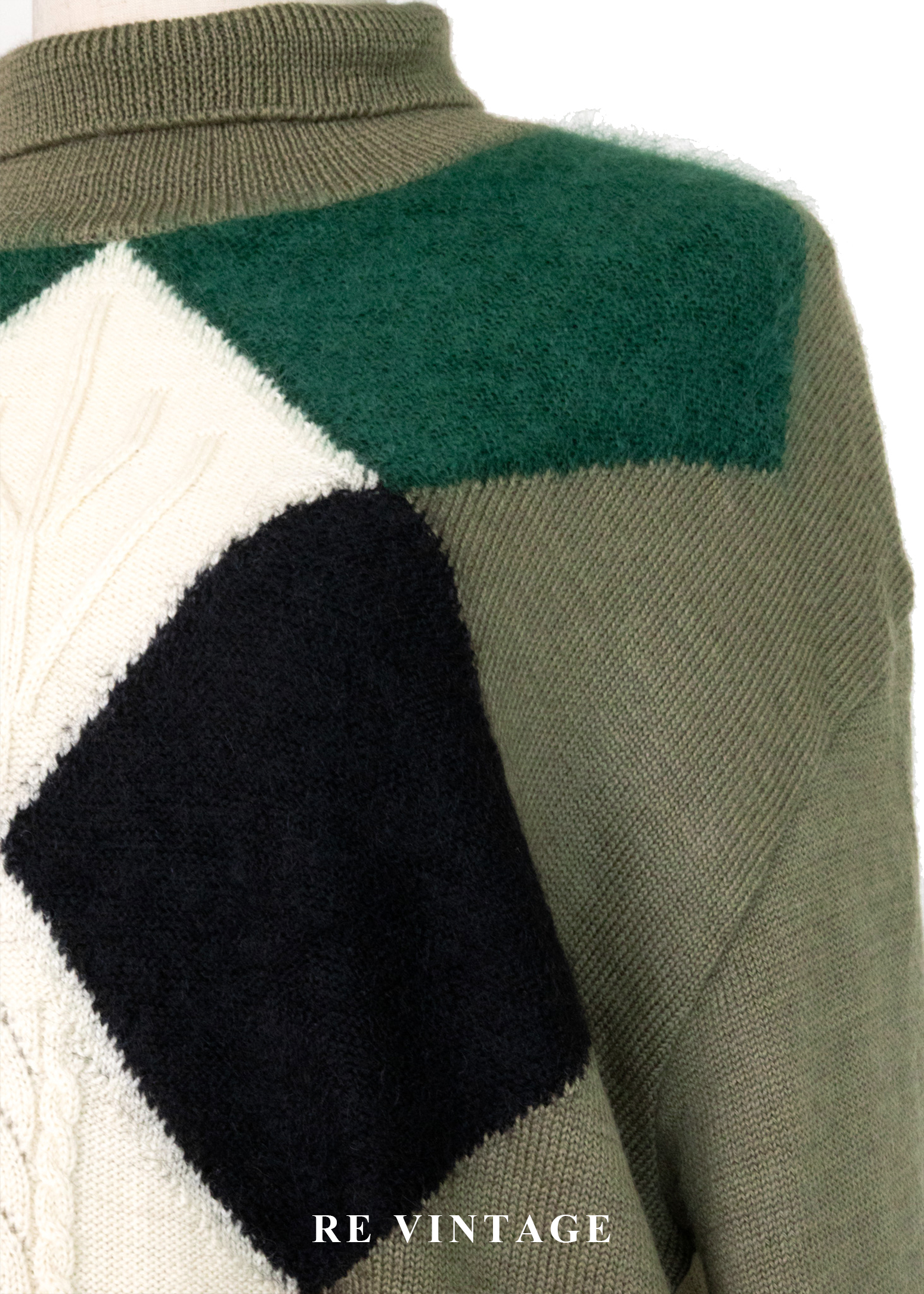 日本製 - Moss Green 四色菱格紋針織毛衣5