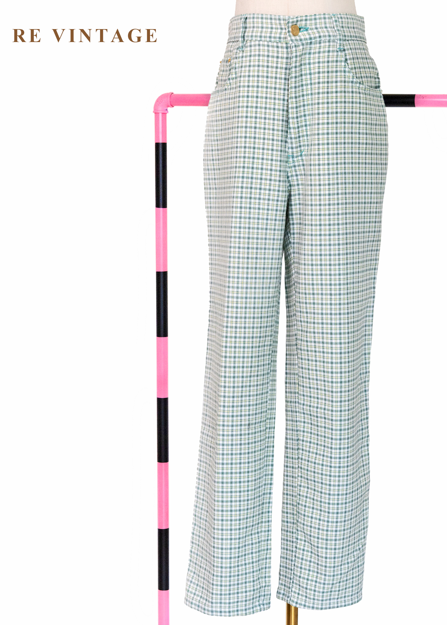 必備單品 - 藍綠色格紋長褲（28"）