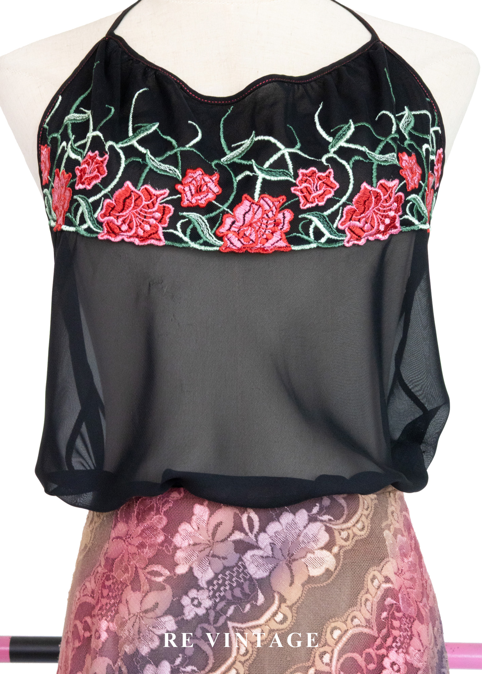 紅花黑紗東方韻味繞頸背心5