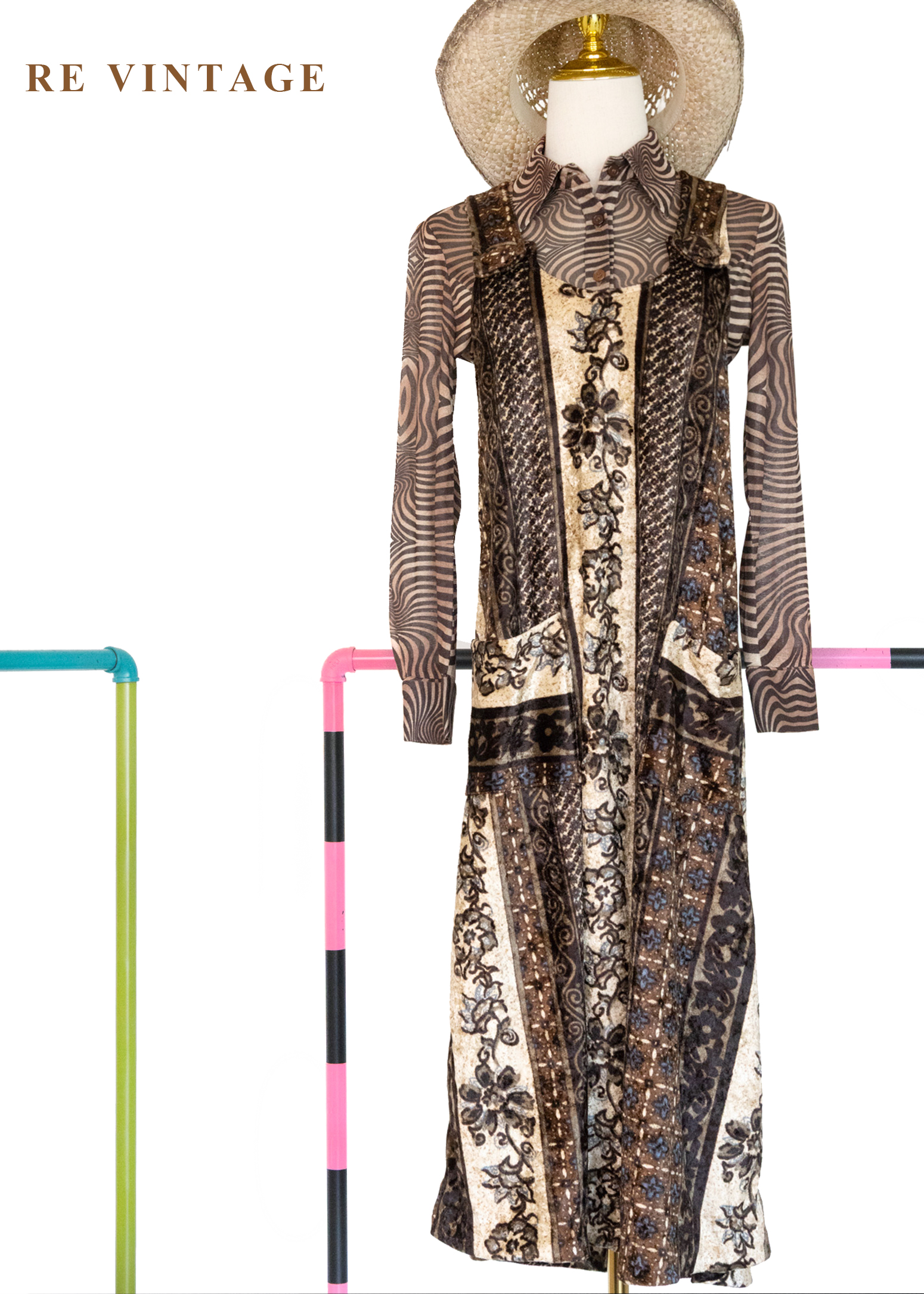 砂色秘典符號絨布吊帶長洋裝