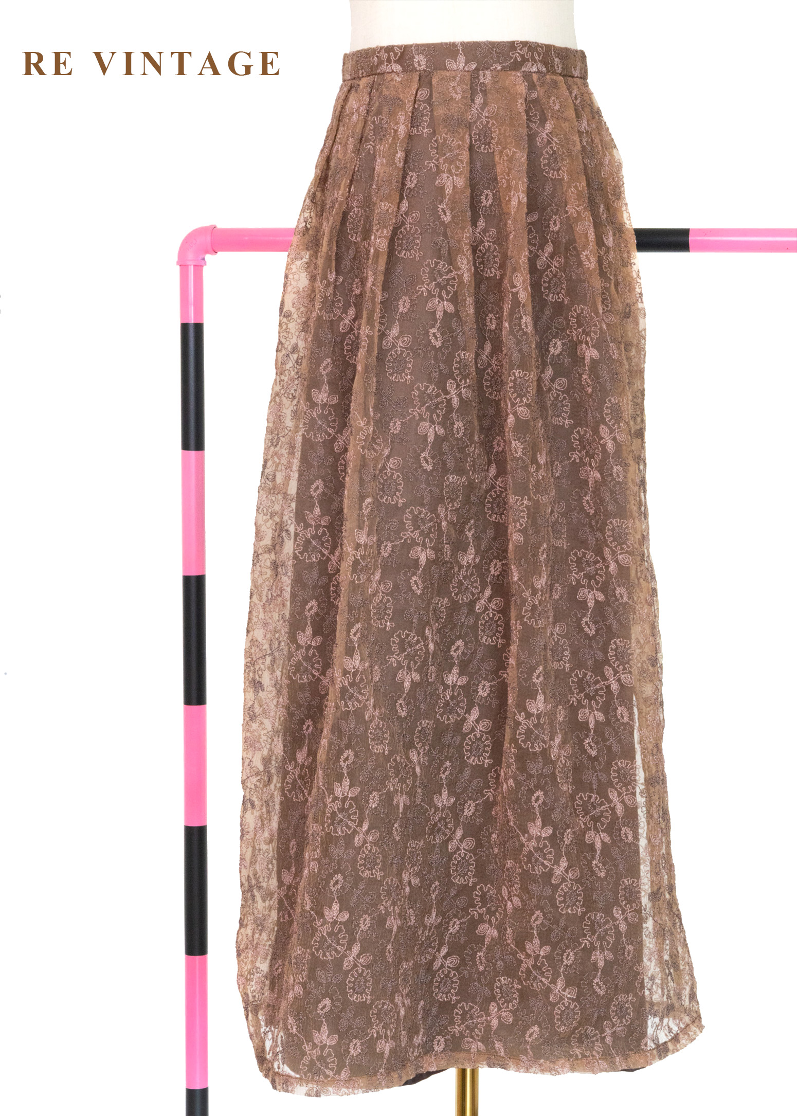 褐調薄紗花卉蕾絲長裙 (27")