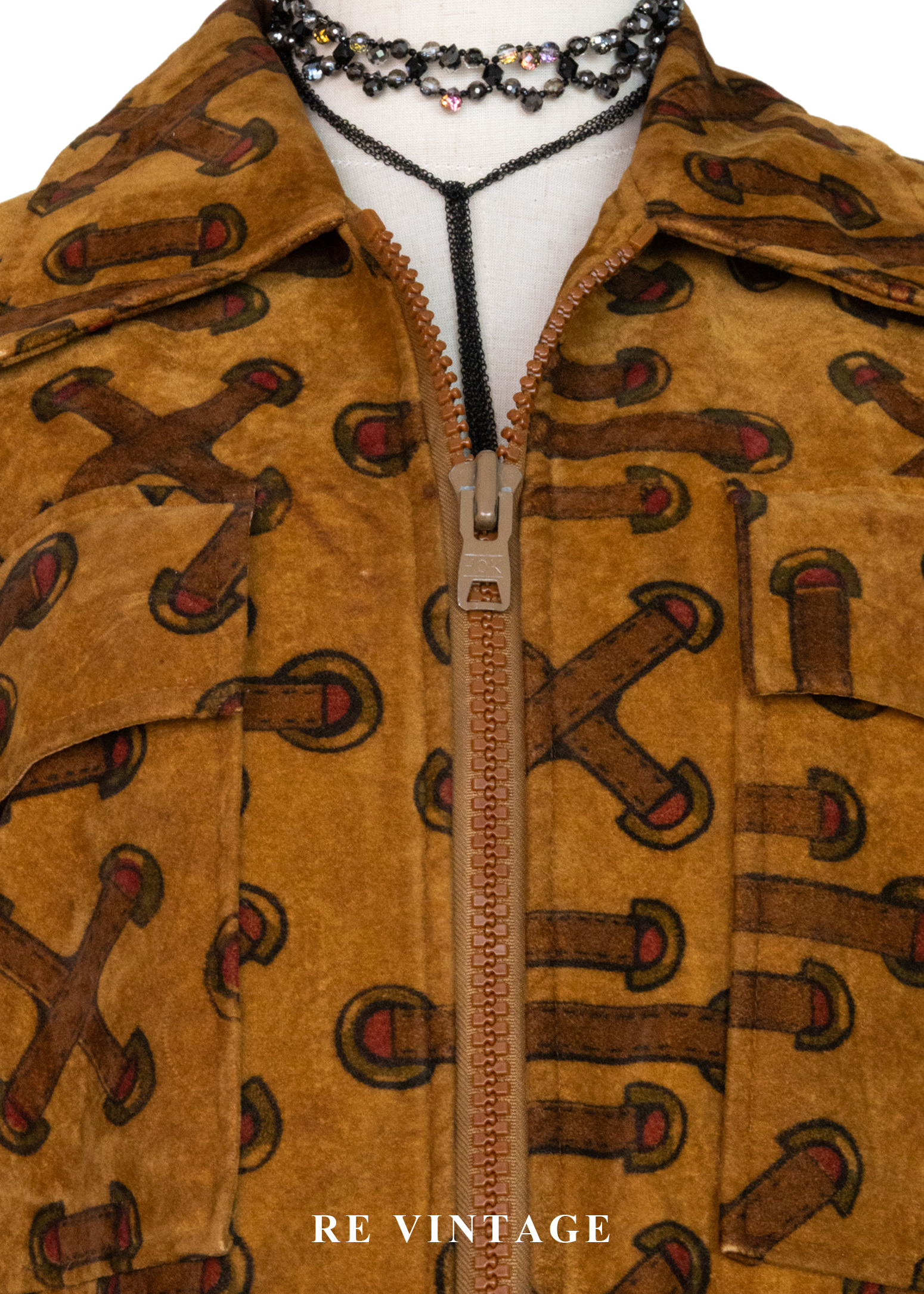 焦糖色穿繩記號麂皮長毛內裏外套8