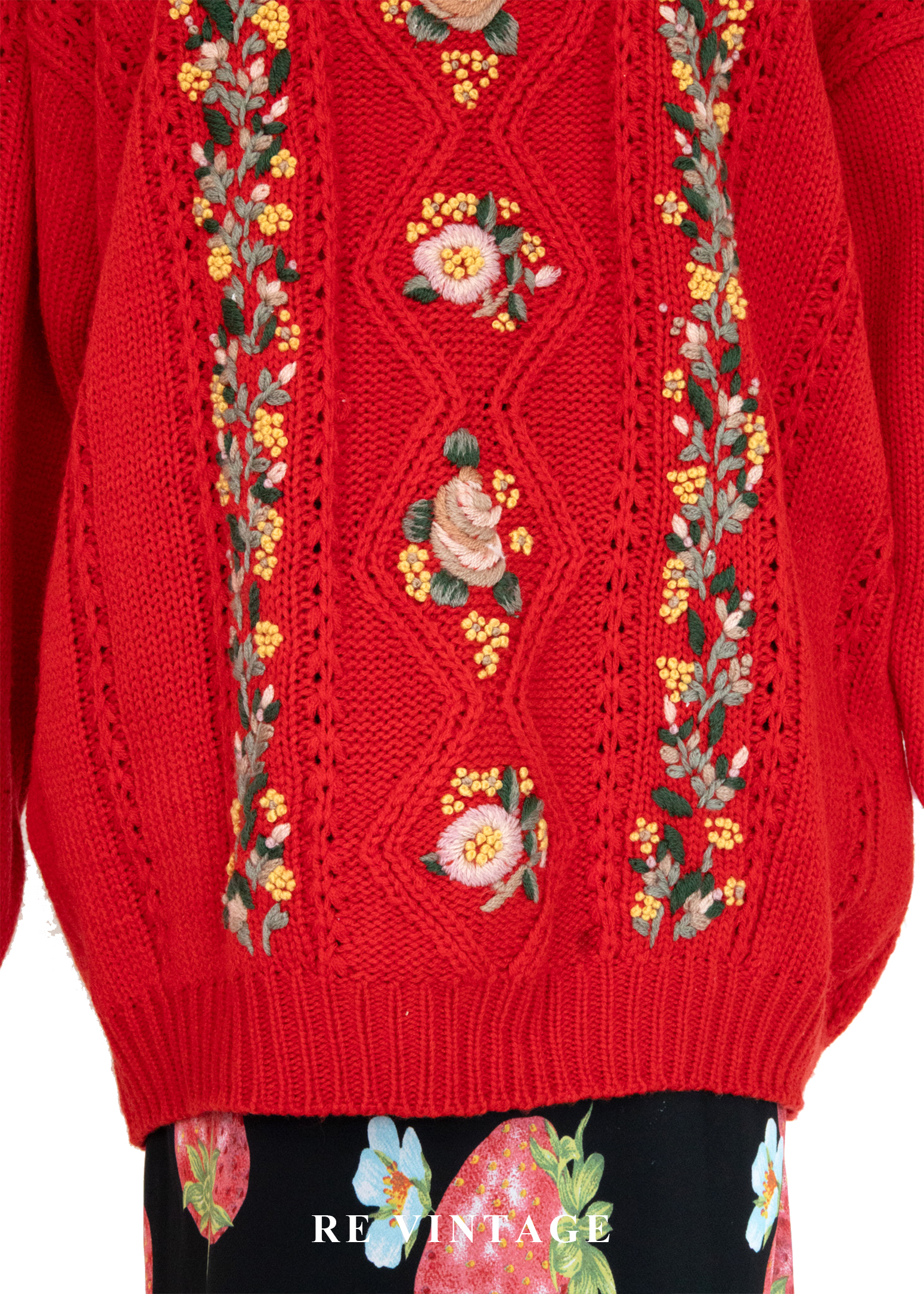 冬日花語 - 暖紅花卉針織毛衣3