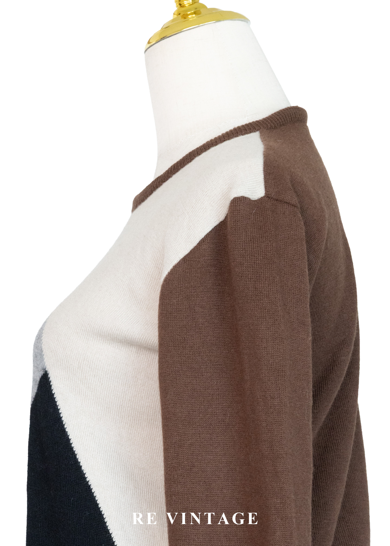 大地色拼接色塊針織毛衣6