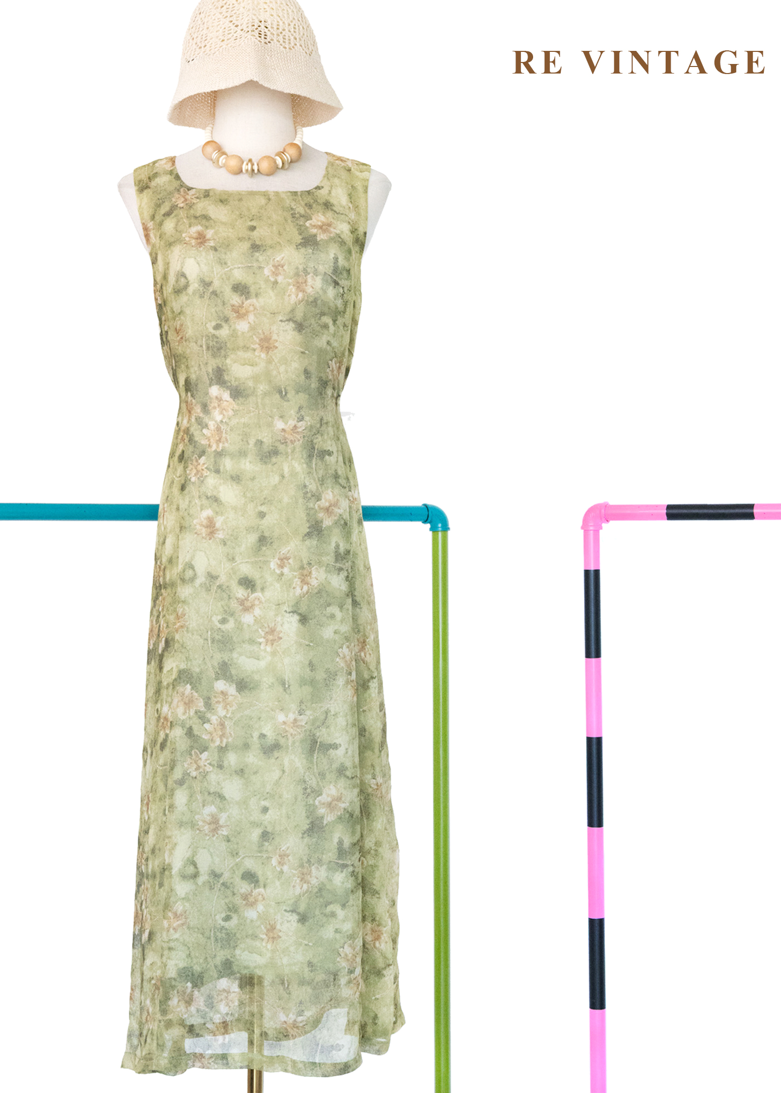 翠谷幽蘭渲染綠碎花長洋裝1