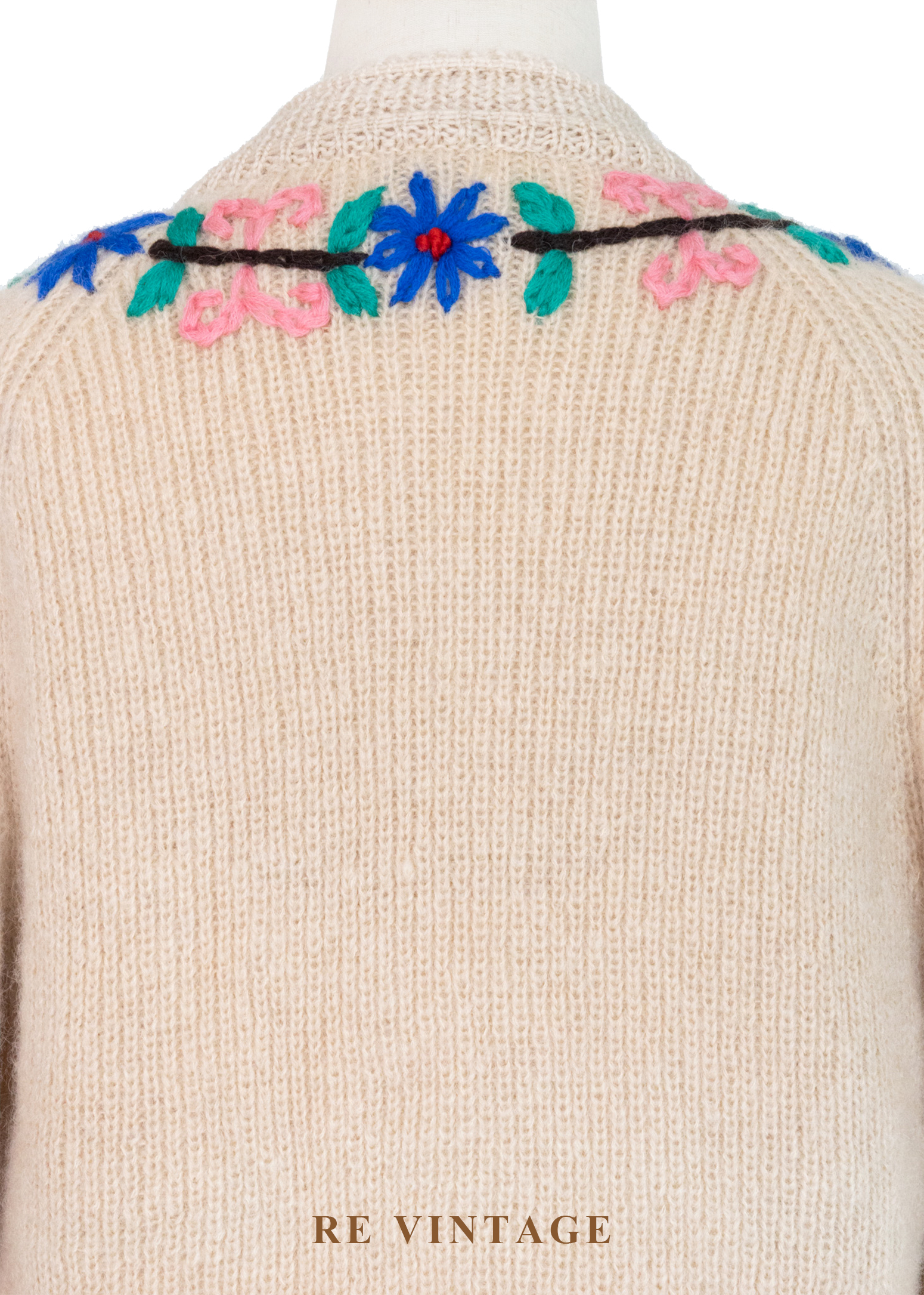 奶油白小花綻放毛料針織毛衣外套14