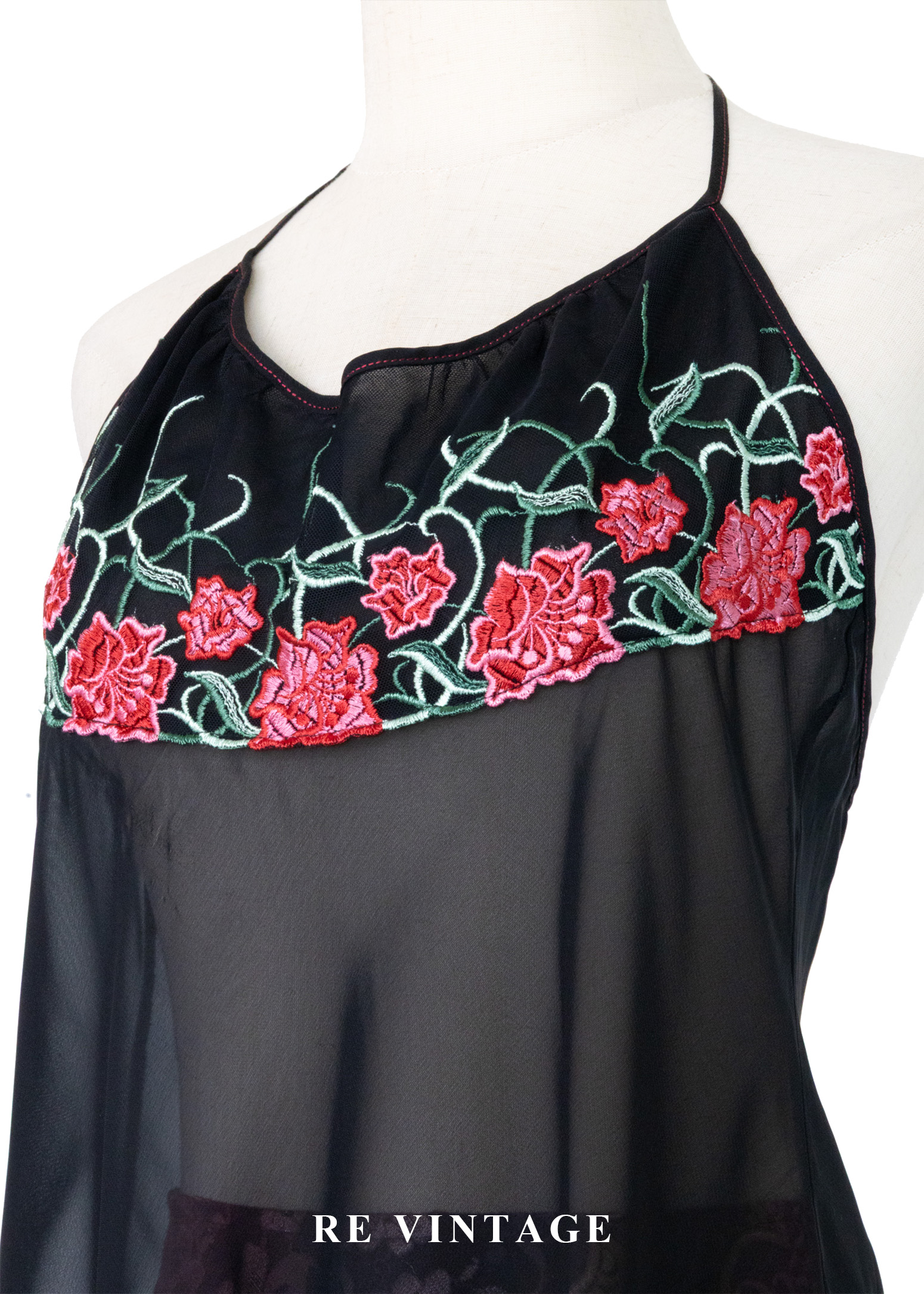 紅花黑紗東方韻味繞頸背心8