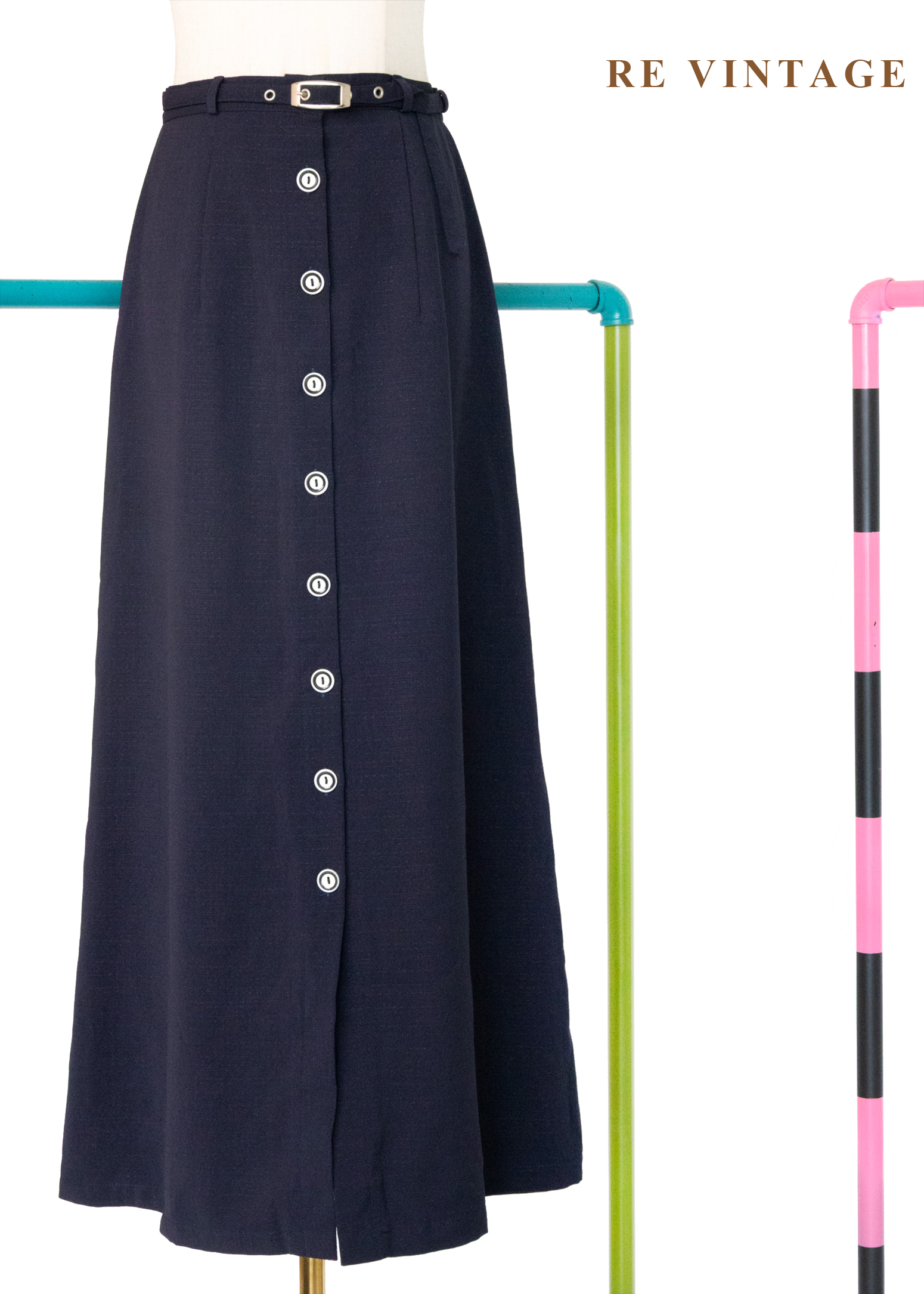 質感單品 - 黑白釦高腰藍裙（24"）