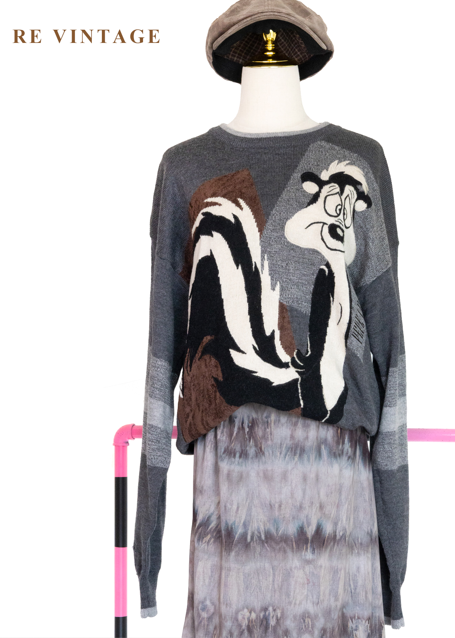 俏皮卡通人物灰系針織毛衣