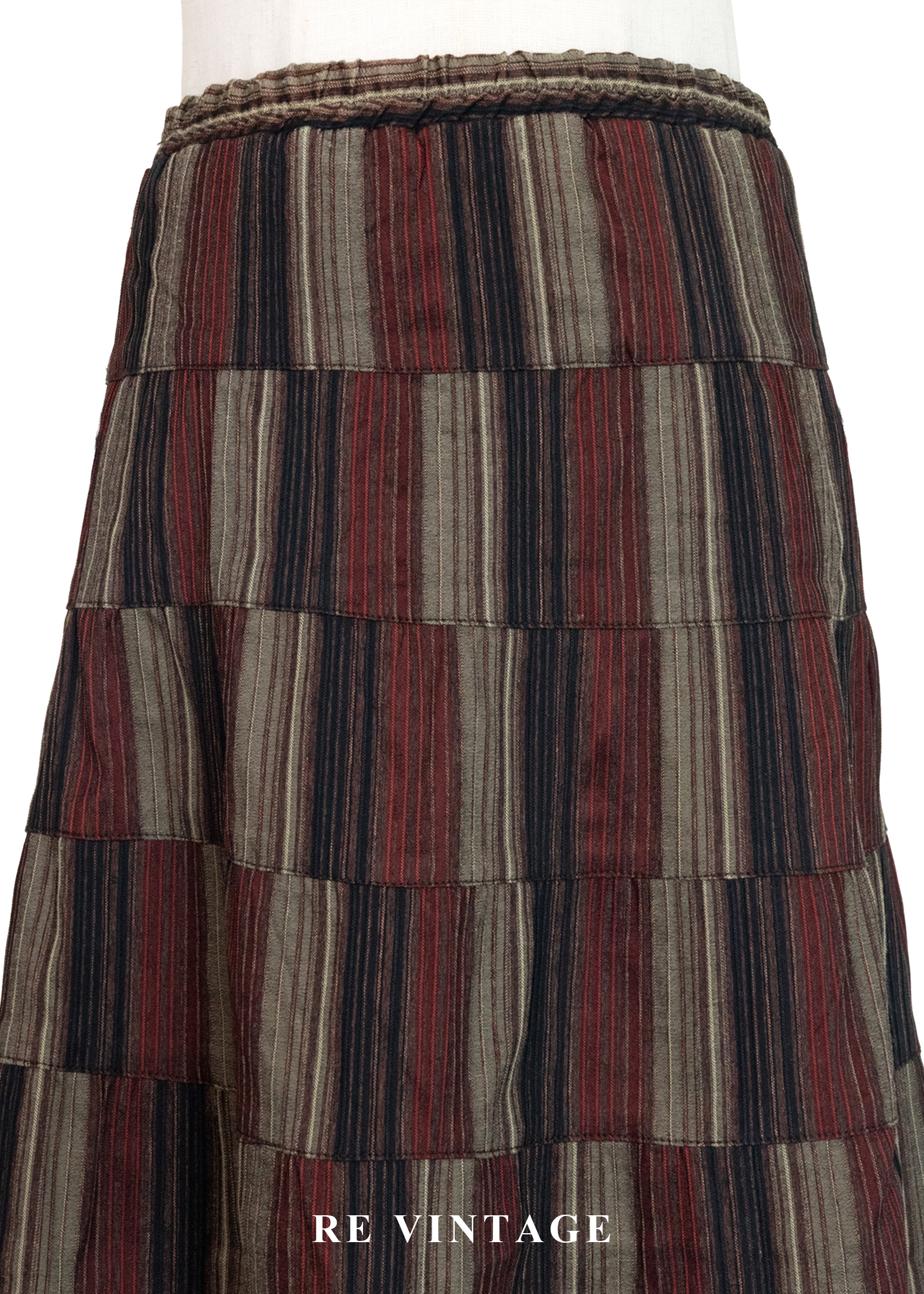 時空階梯條紋拼貼格紋長裙(25-29")8