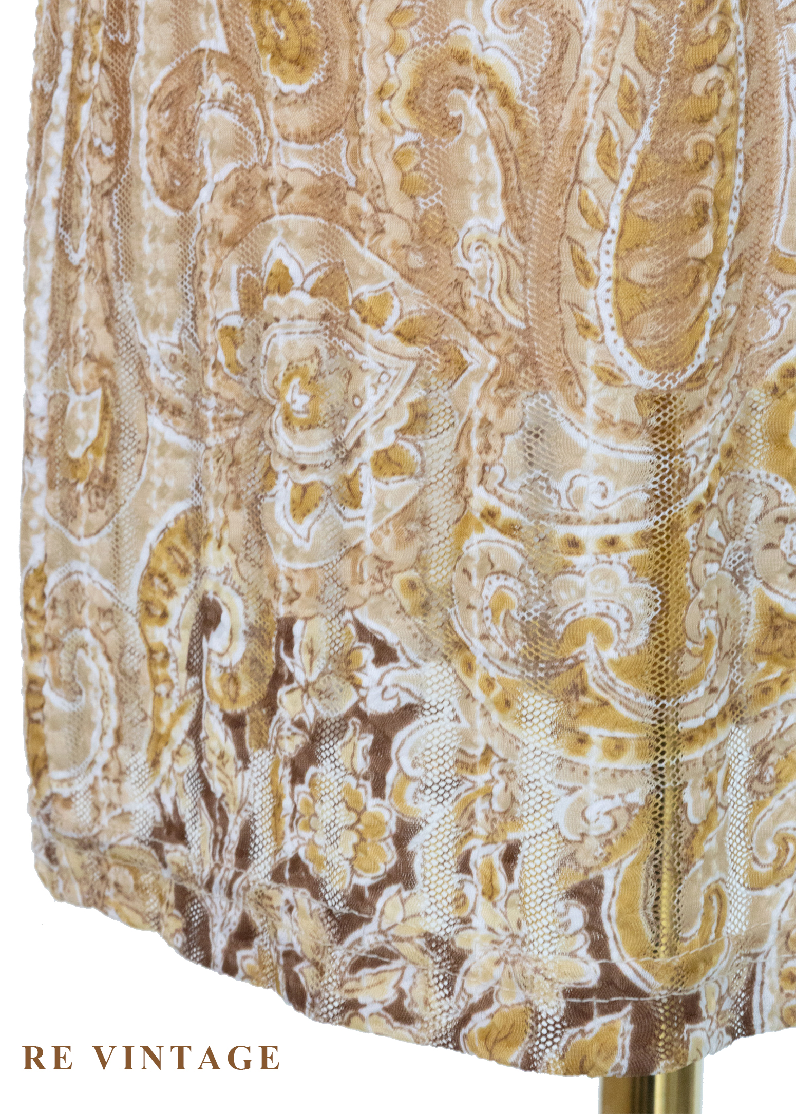 光。繁花線條奶茶色及膝裙(22-28")5