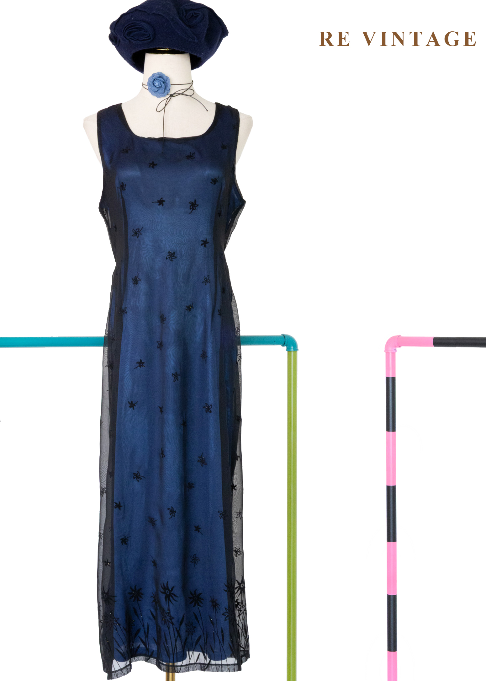 藍紗花影夢幻長洋裝