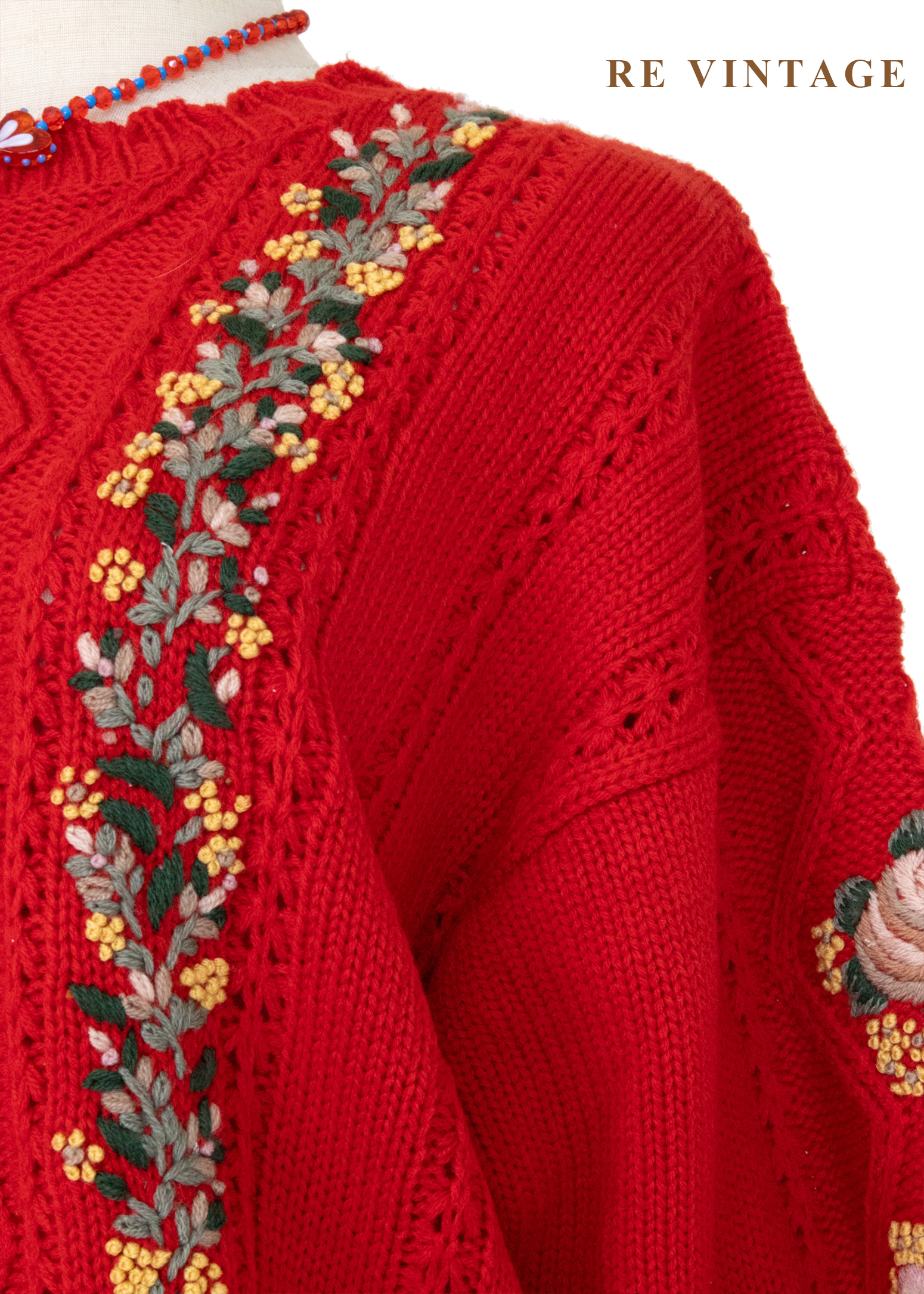冬日花語 - 暖紅花卉針織毛衣6