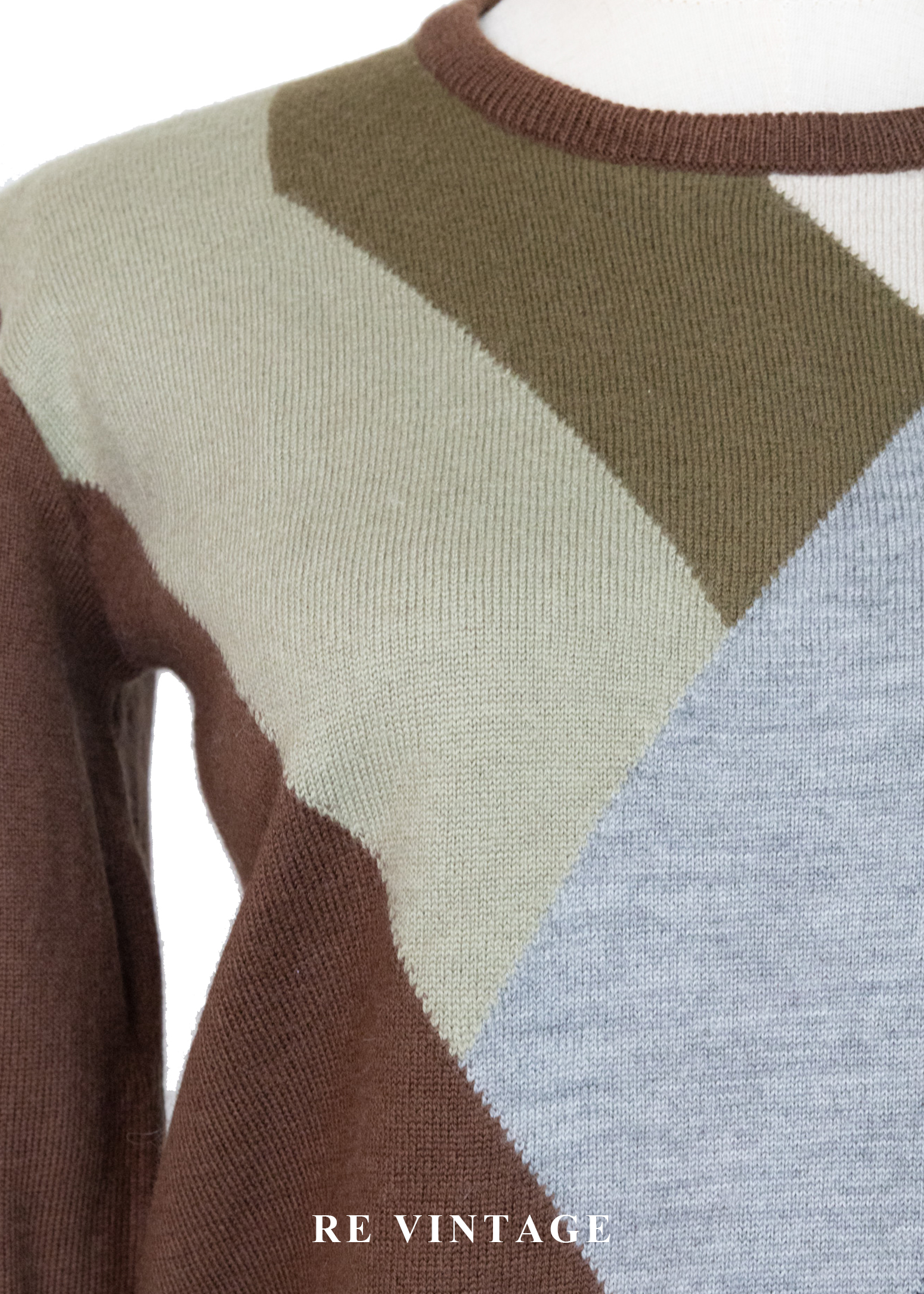 大地色拼接色塊針織毛衣5