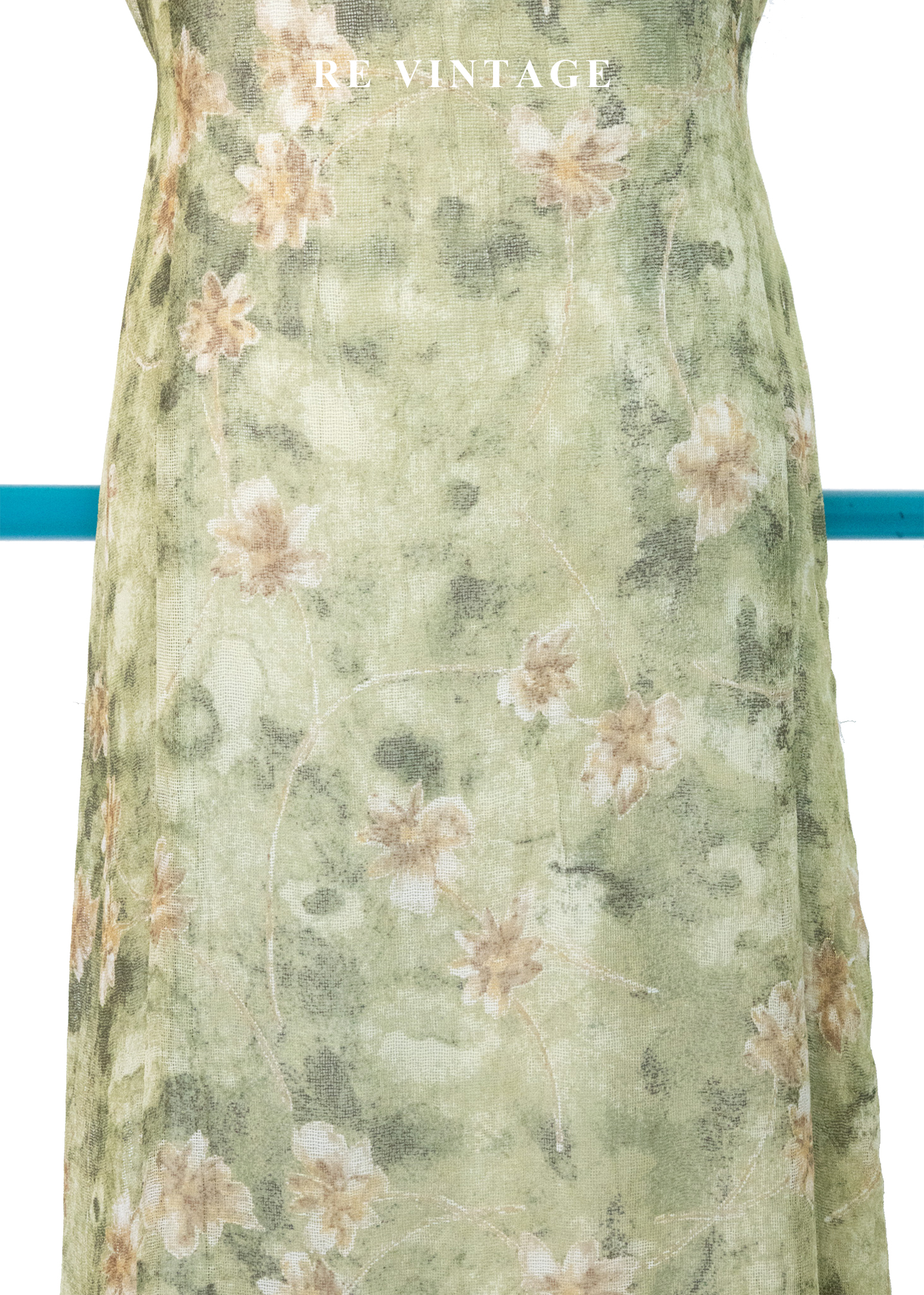 翠谷幽蘭渲染綠碎花長洋裝6