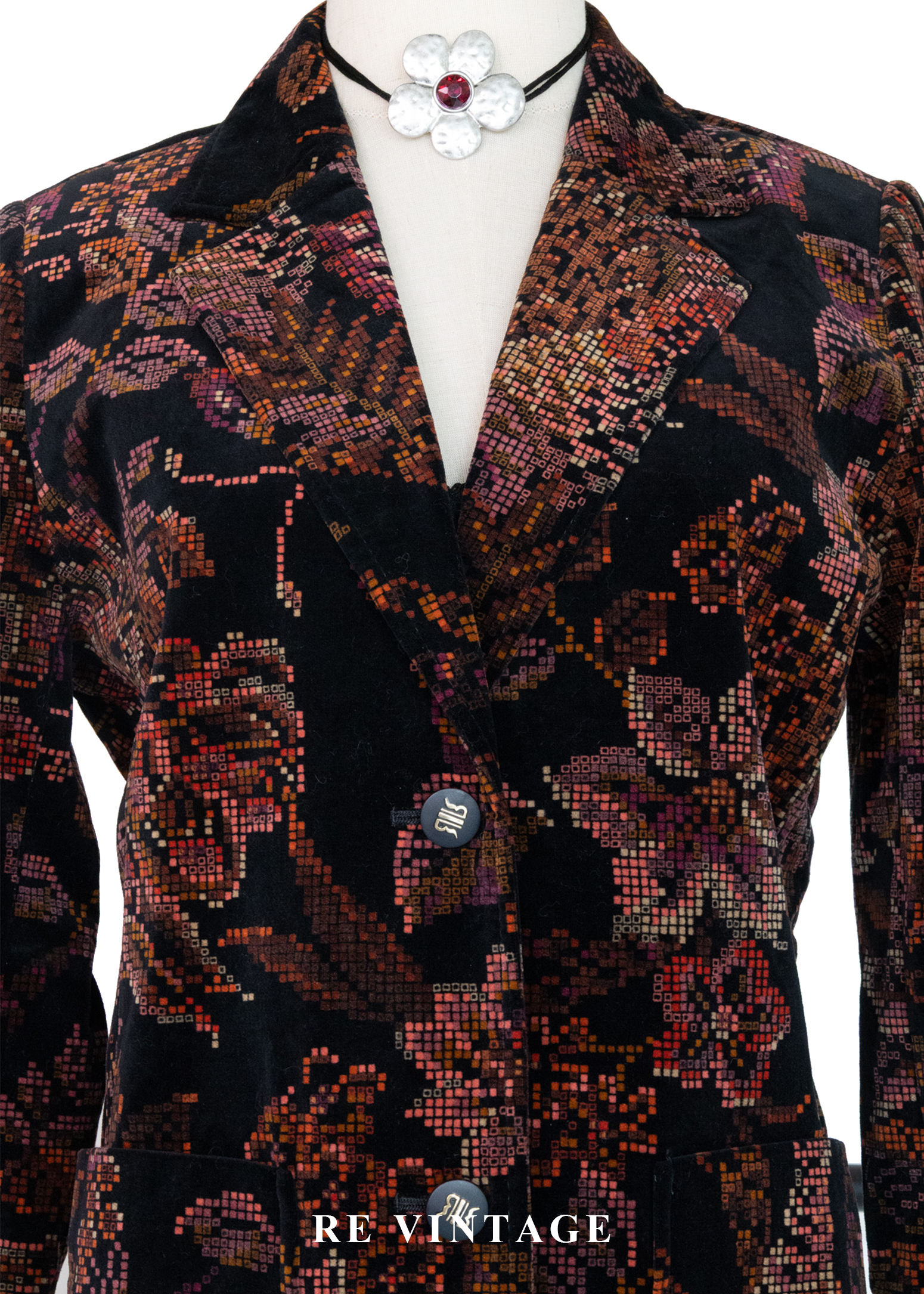 日本製 - Mosaic Garden 數位像素花朵西裝外套4