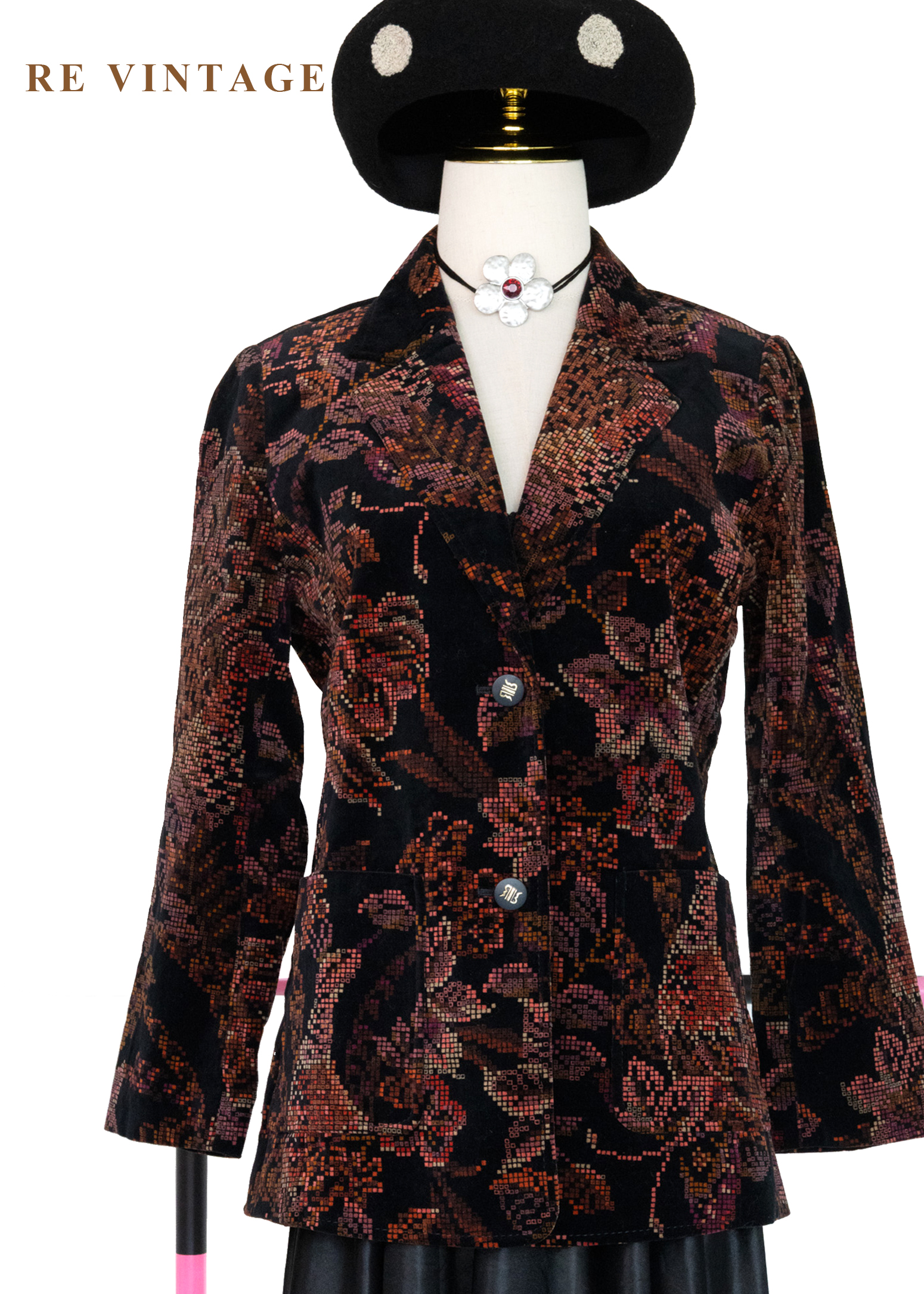 日本製 - Mosaic Garden 數位像素花朵西裝外套1