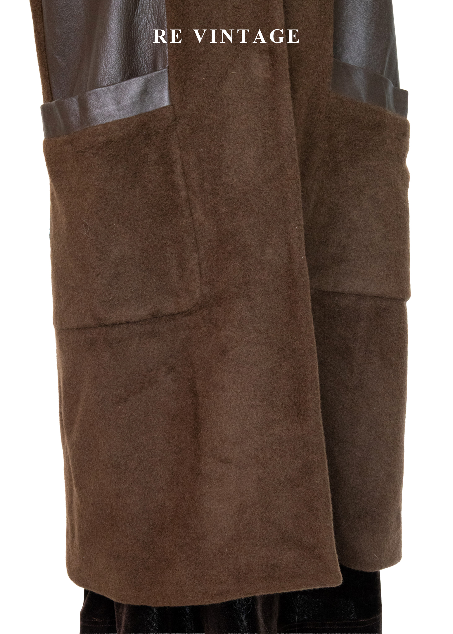 木桃色皮革拼接毛呢長版背心5