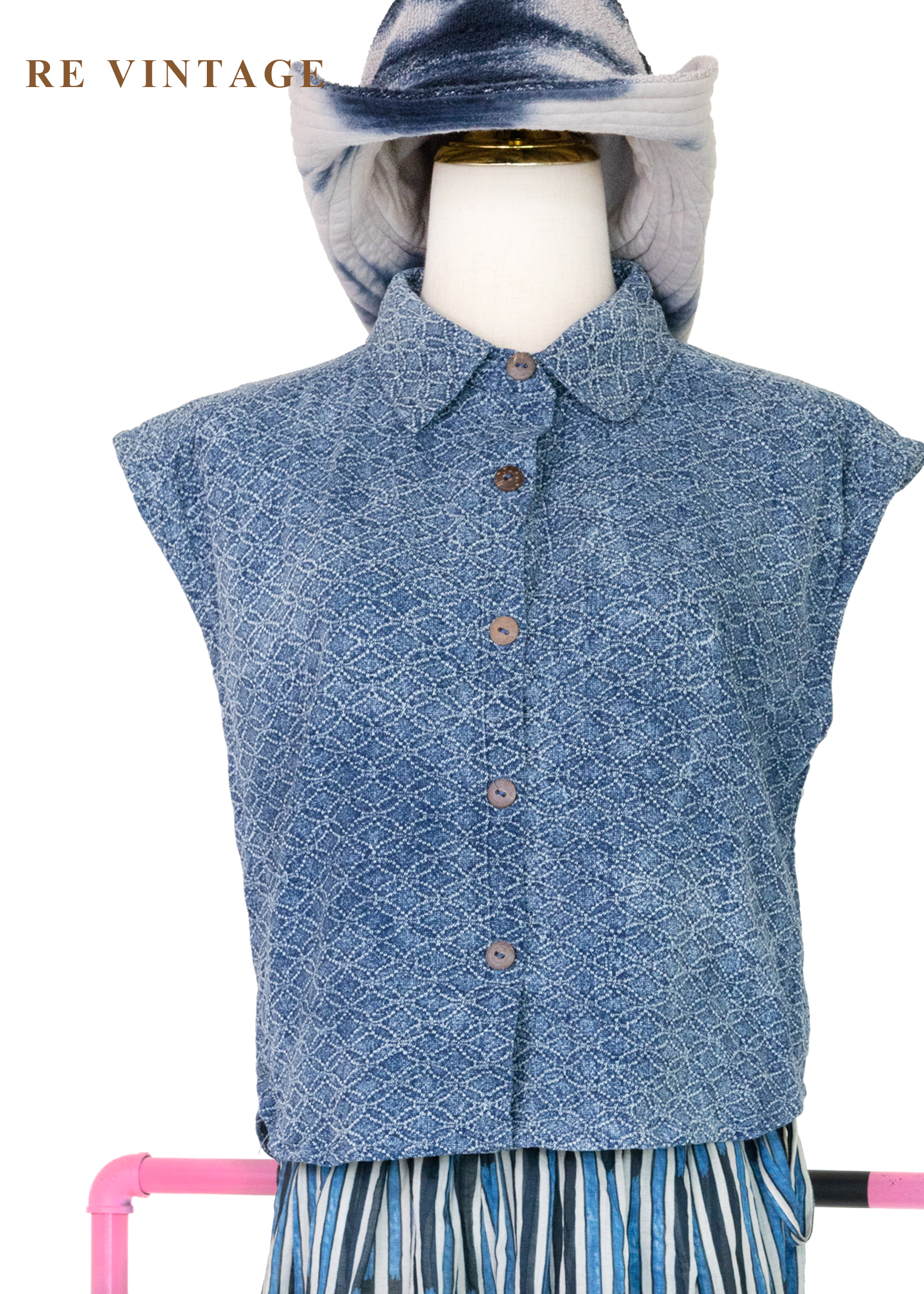 靛藍幾何紋理寬版上衣