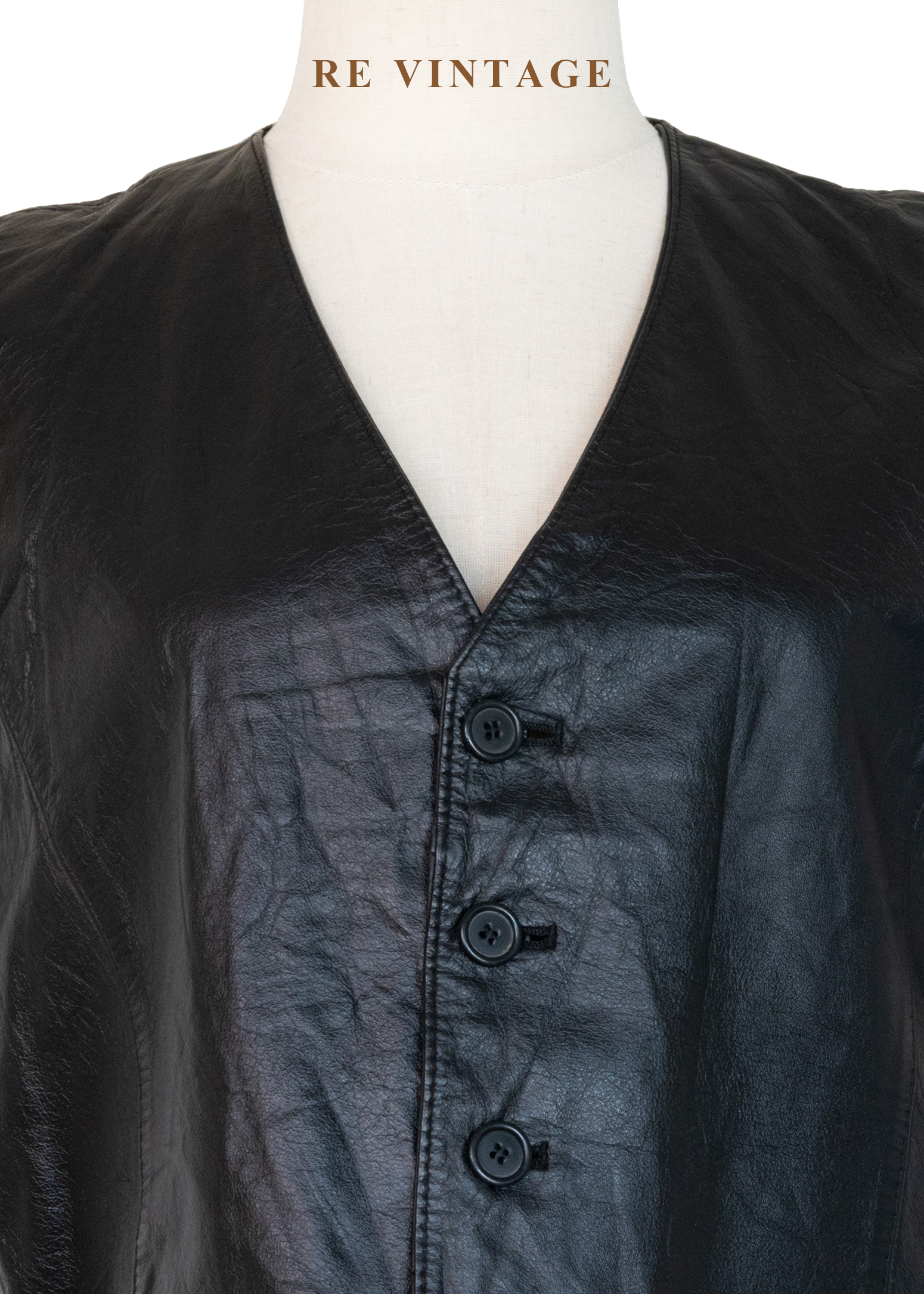 韓國製 - 牛皮黑皮革簡約背心3