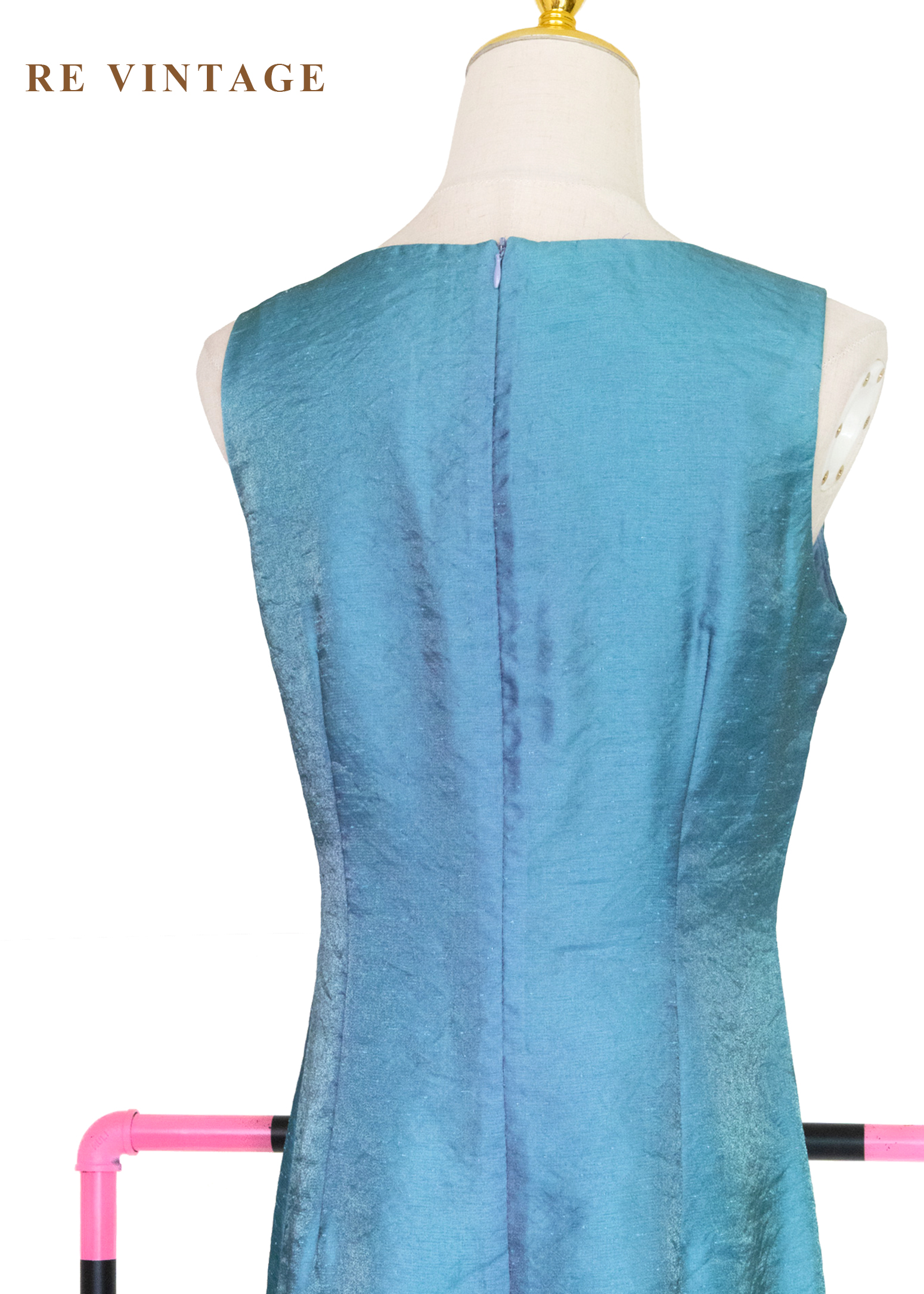 翡冷翠的湖光方領小色花拼接洋裝13