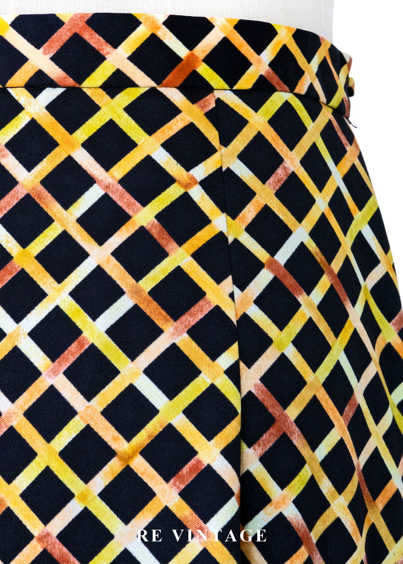 強烈黑與黃菱格紋長裙(26")13