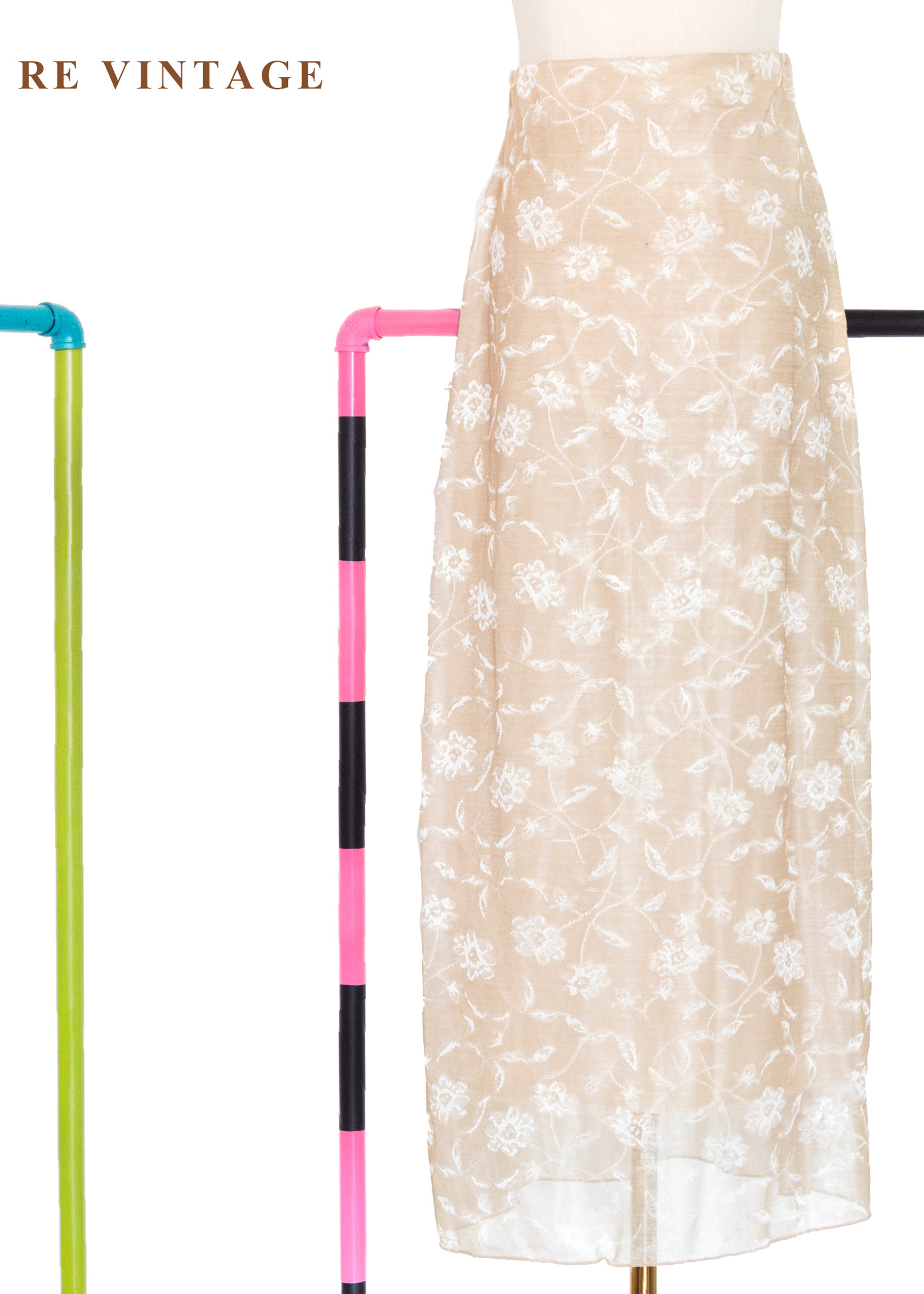 米杏色晨霧白花長裙(23-27")